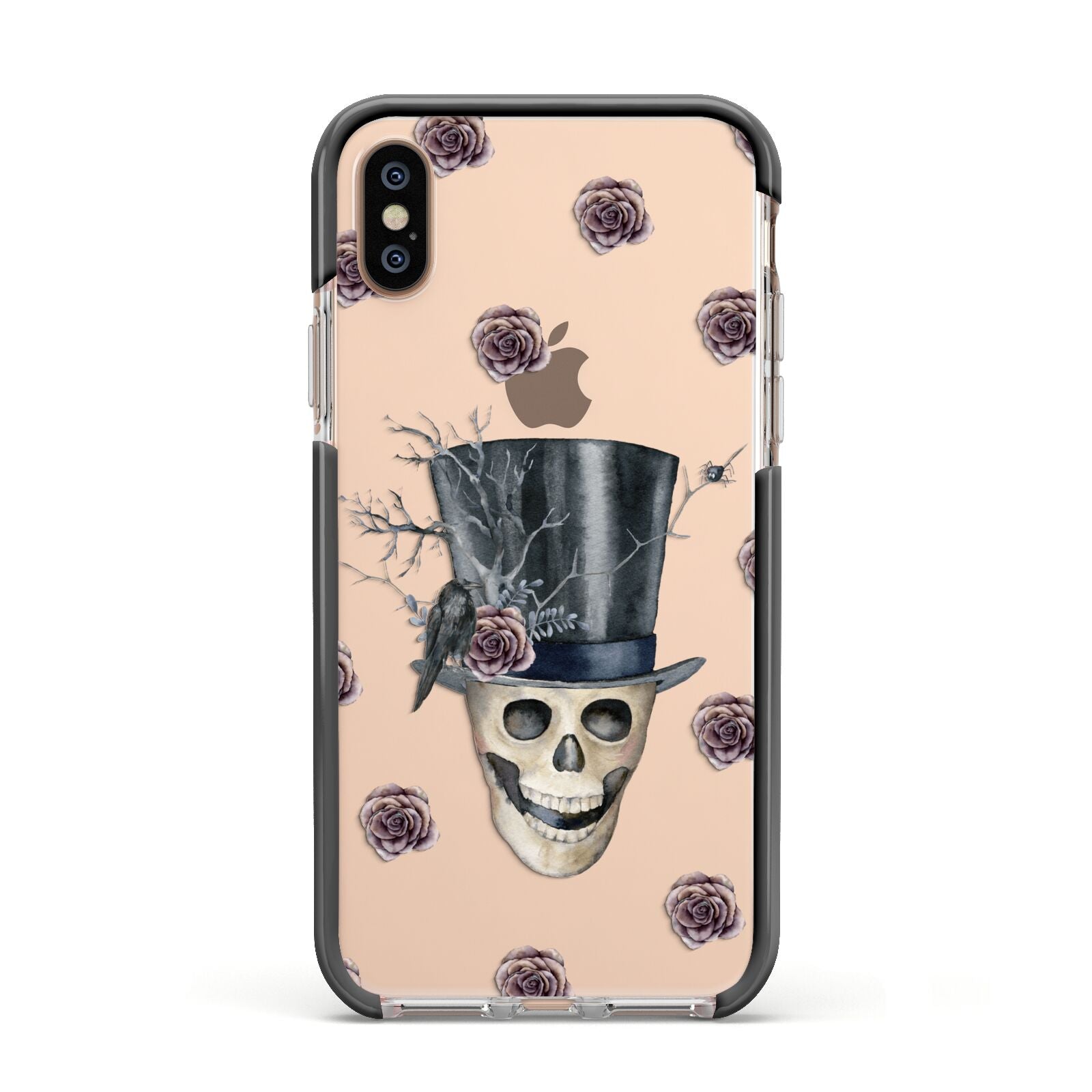 Top Hat Skull Apple iPhone Xs Impact Case Black Edge on Gold Phone