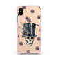 Top Hat Skull Apple iPhone Xs Impact Case Pink Edge on Gold Phone