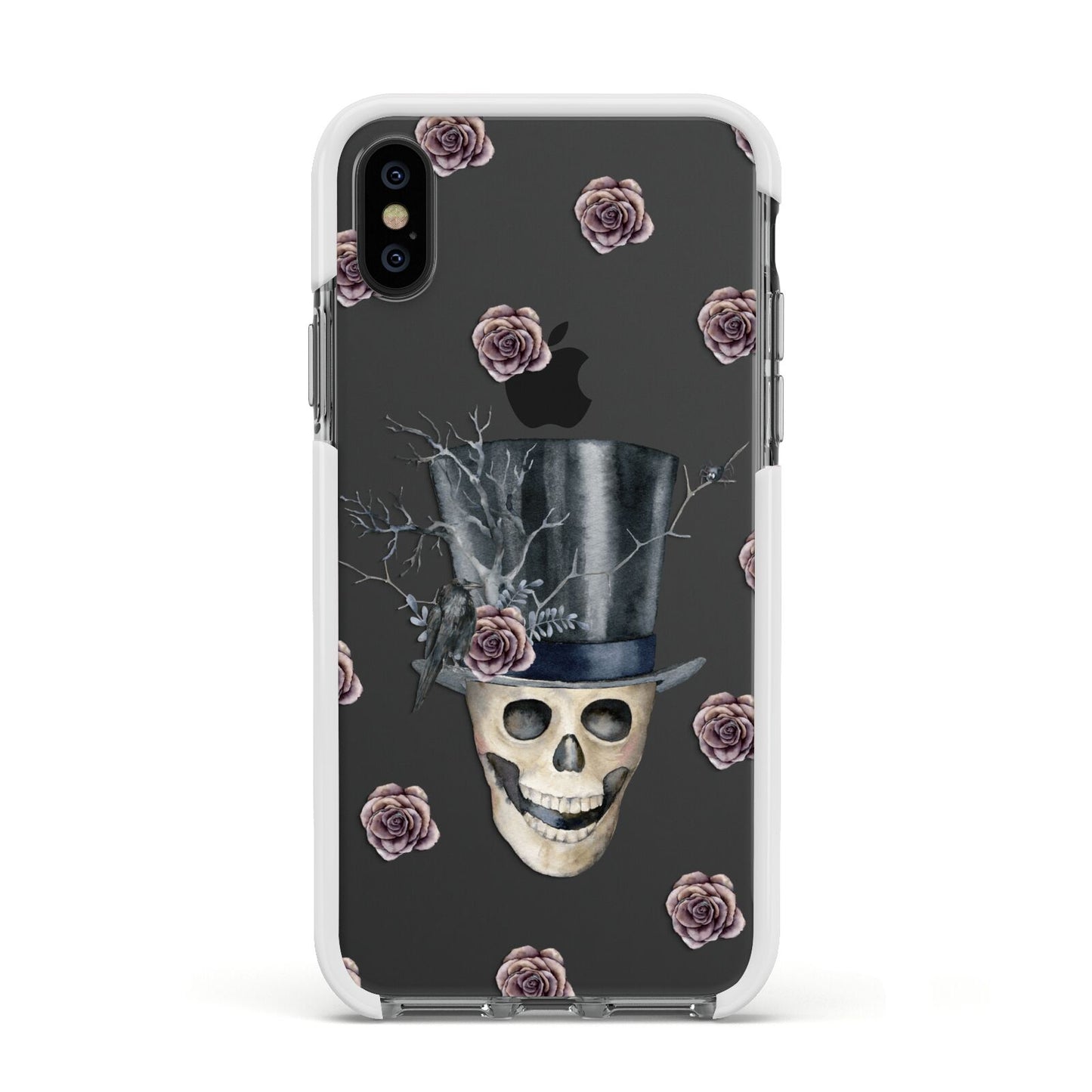 Top Hat Skull Apple iPhone Xs Impact Case White Edge on Black Phone