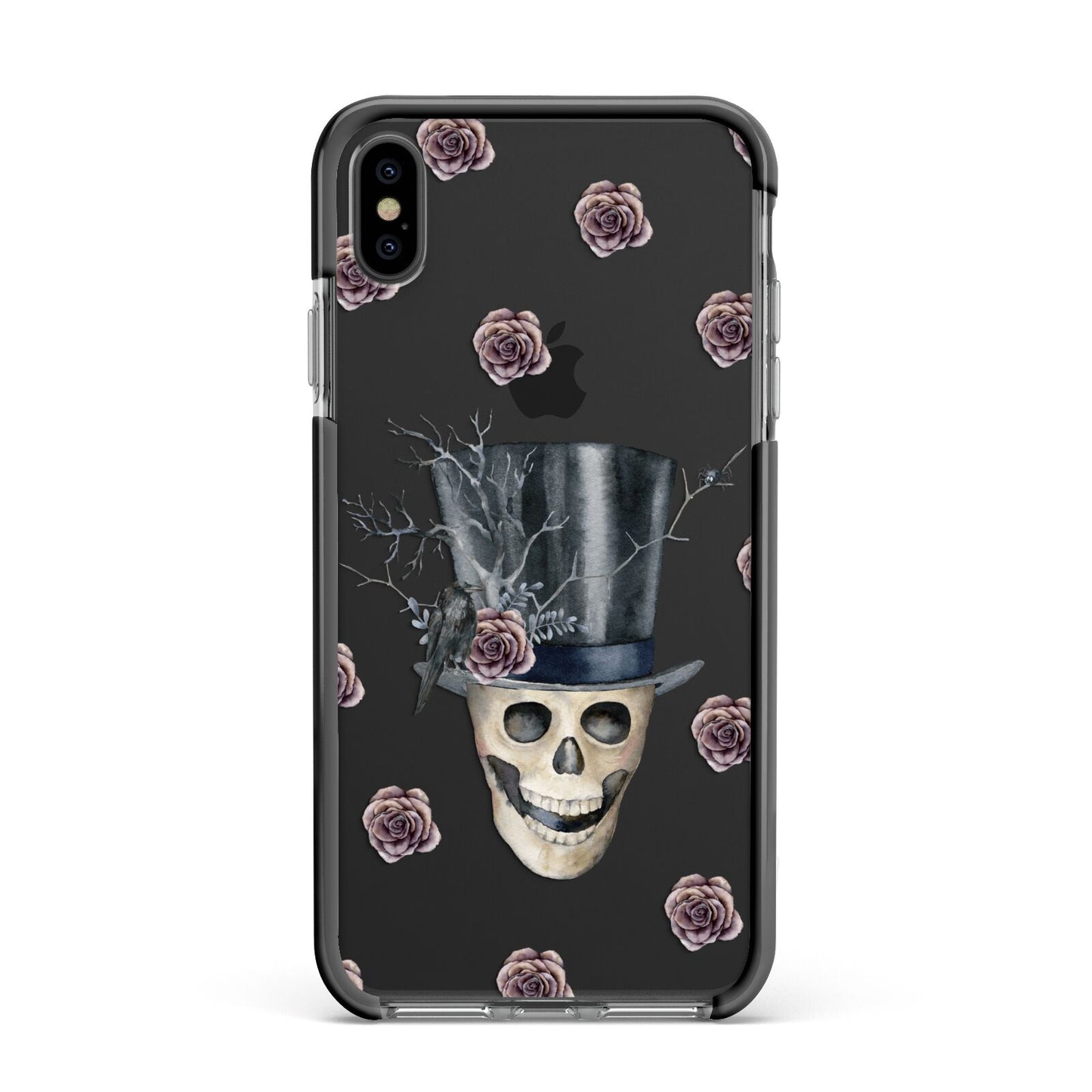 Top Hat Skull Apple iPhone Xs Max Impact Case Black Edge on Black Phone