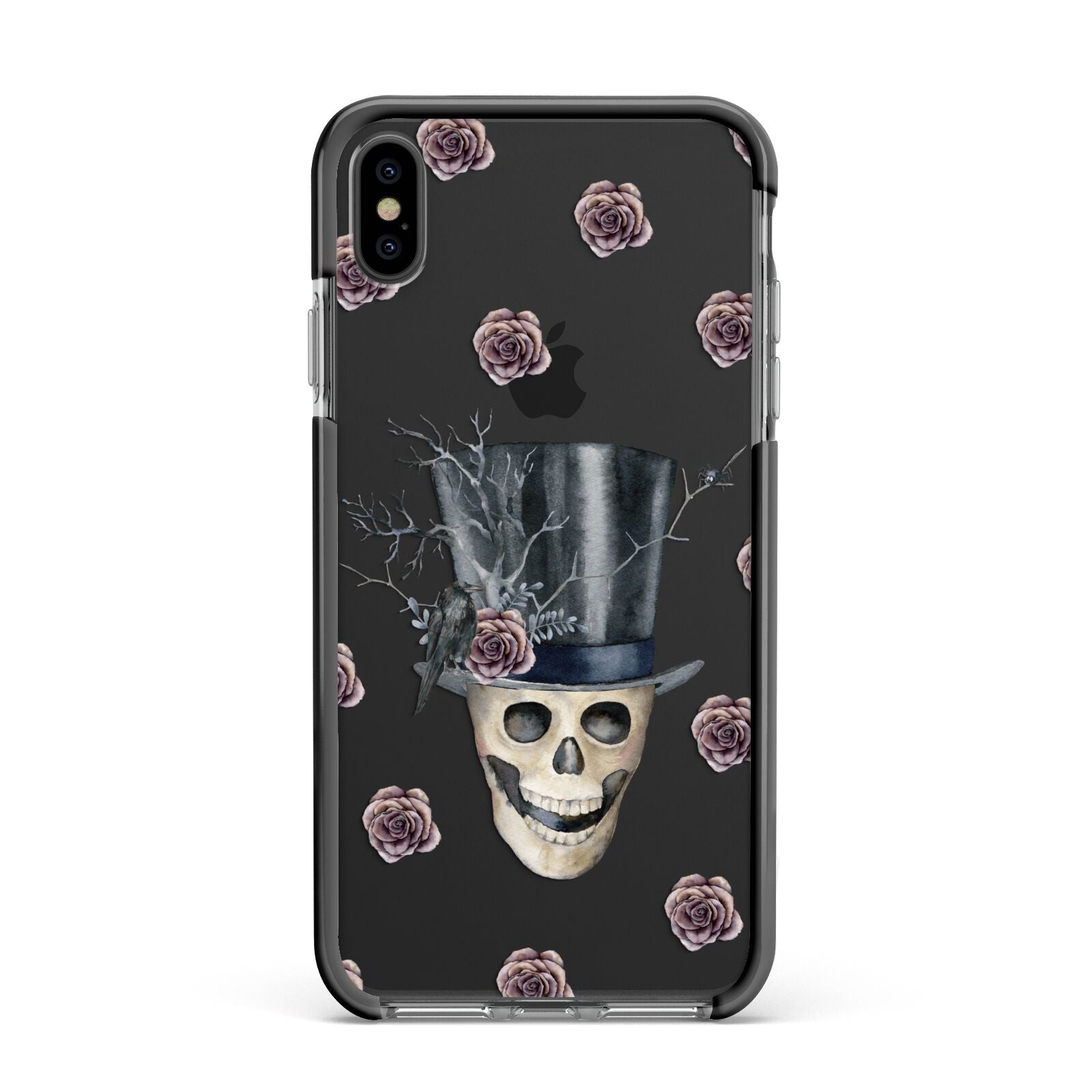 Top Hat Skull Apple iPhone Xs Max Impact Case Black Edge on Black Phone