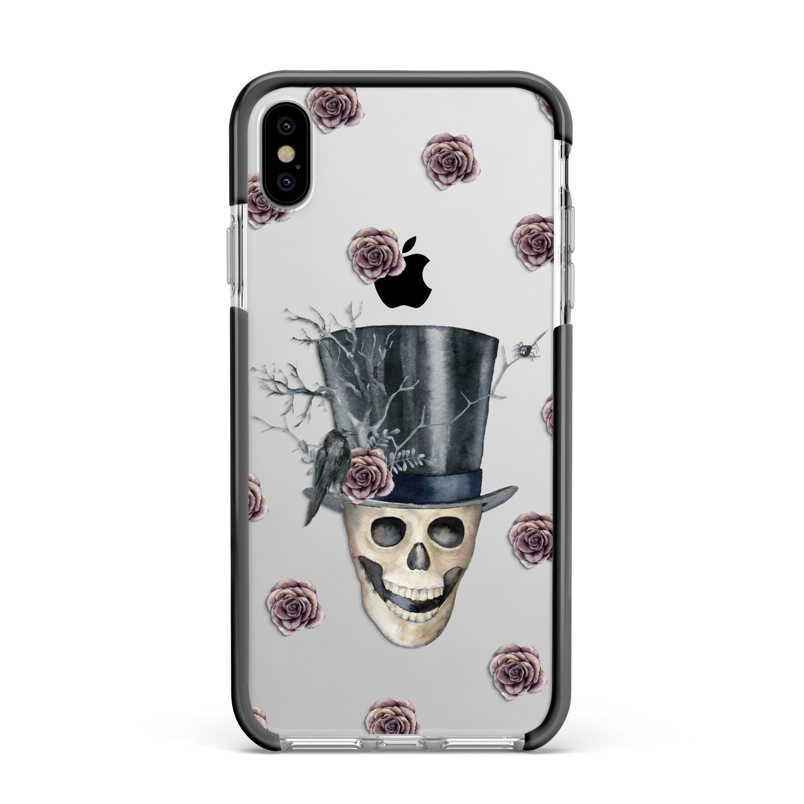 Top Hat Skull Apple iPhone Xs Max Impact Case Black Edge on Silver Phone