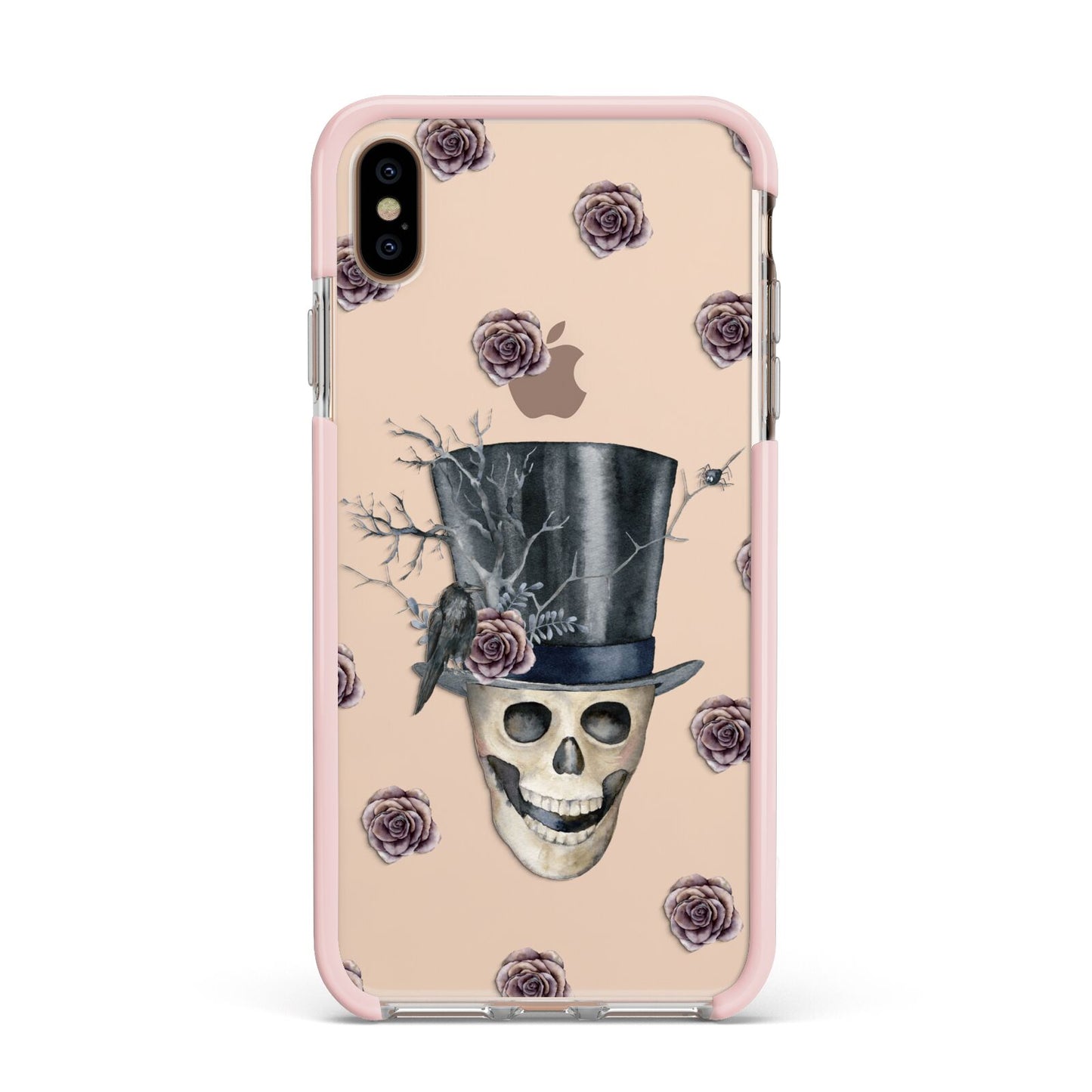 Top Hat Skull Apple iPhone Xs Max Impact Case Pink Edge on Gold Phone