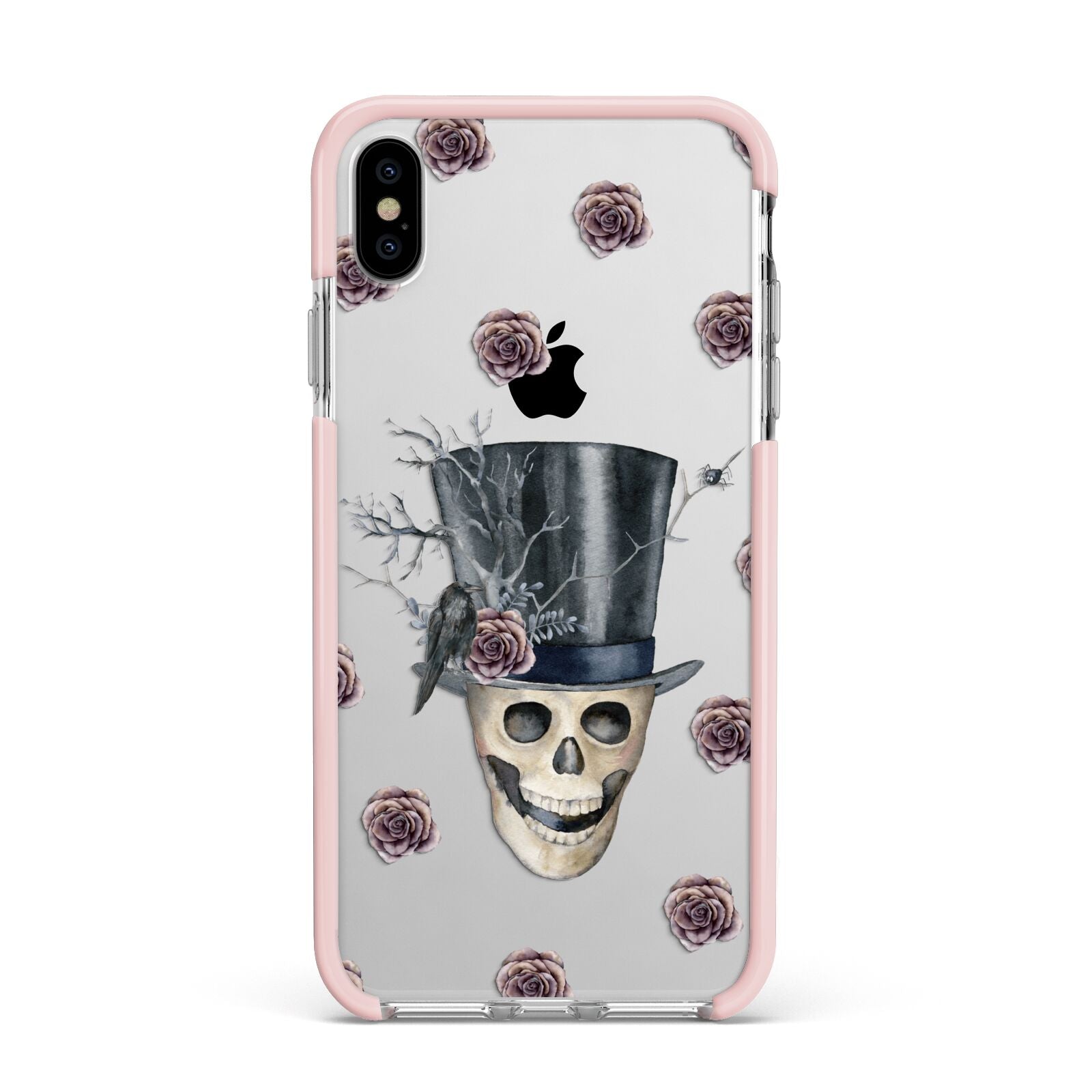 Top Hat Skull Apple iPhone Xs Max Impact Case Pink Edge on Silver Phone