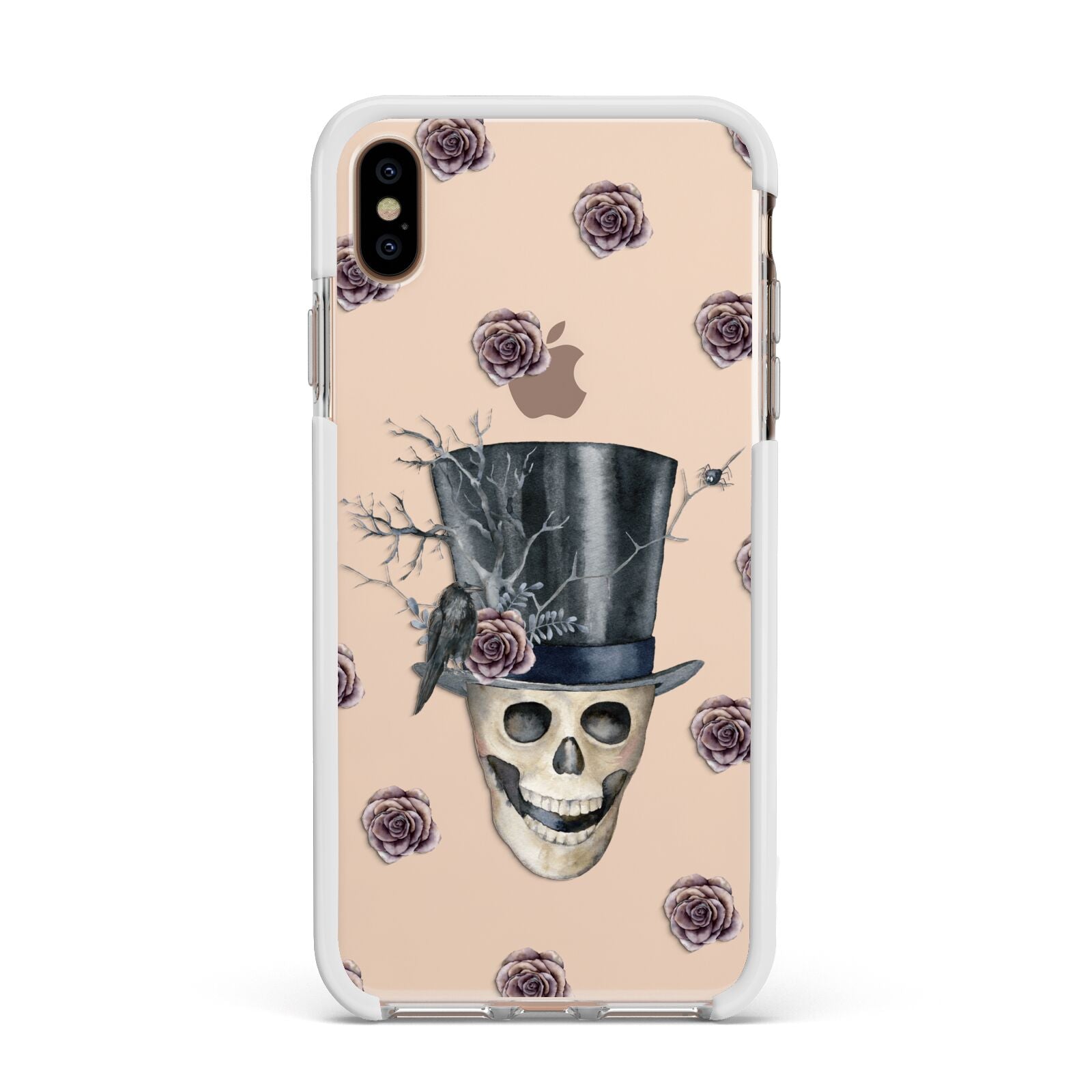 Top Hat Skull Apple iPhone Xs Max Impact Case White Edge on Gold Phone