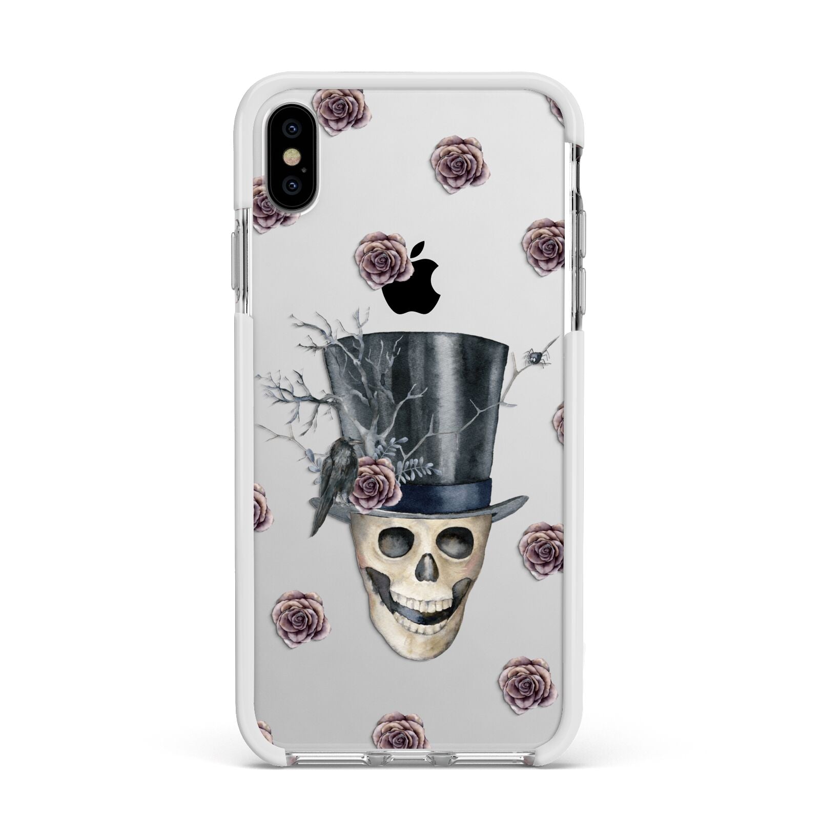 Top Hat Skull Apple iPhone Xs Max Impact Case White Edge on Silver Phone
