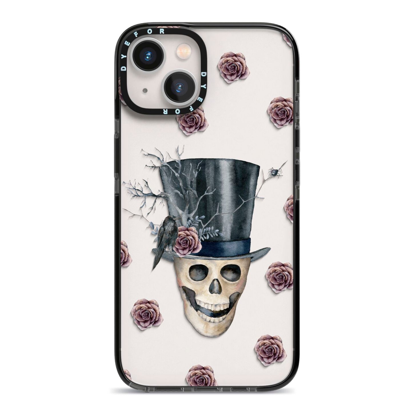 Top Hat Skull iPhone 13 Black Impact Case on Silver phone
