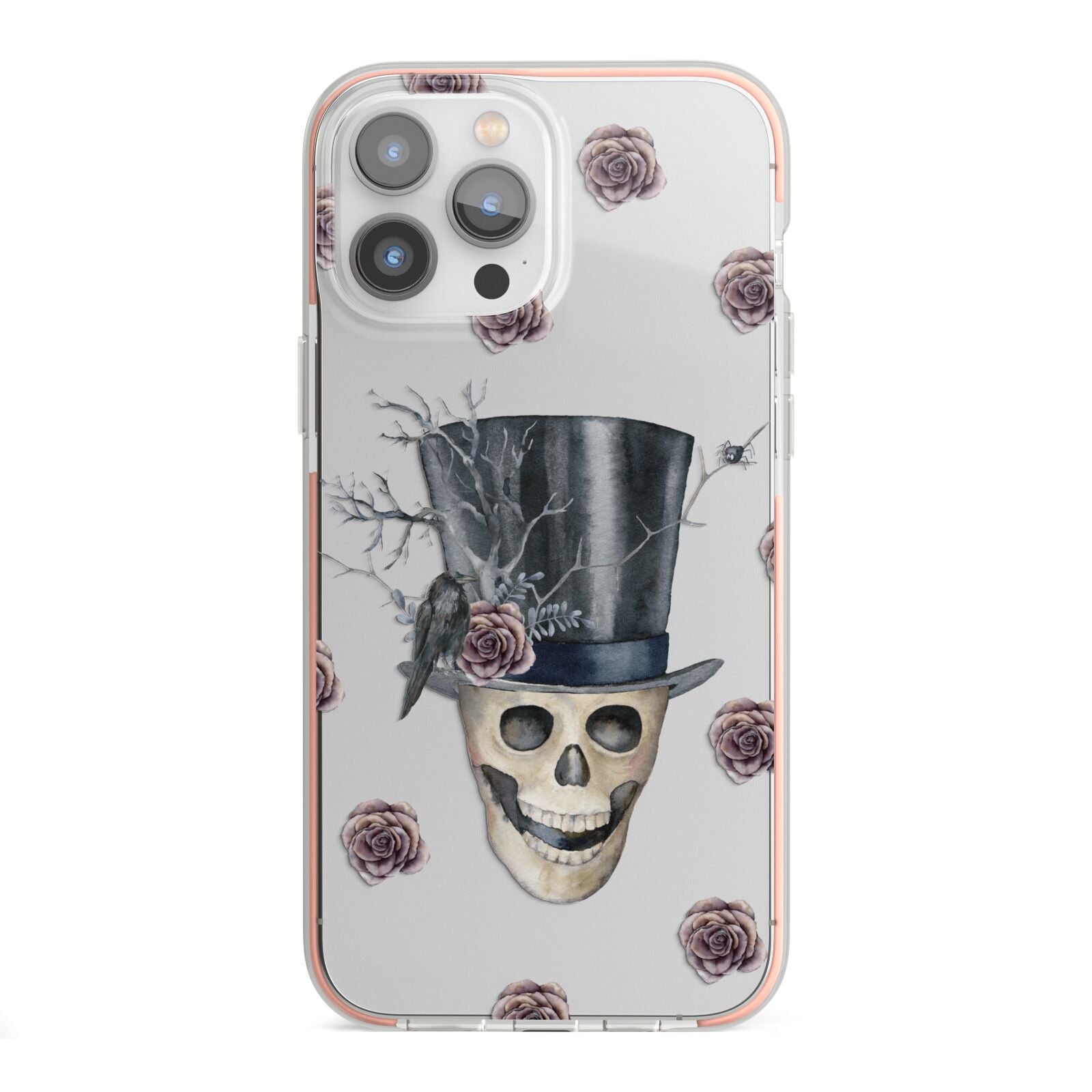 Top Hat Skull iPhone 13 Pro Max TPU Impact Case with Pink Edges