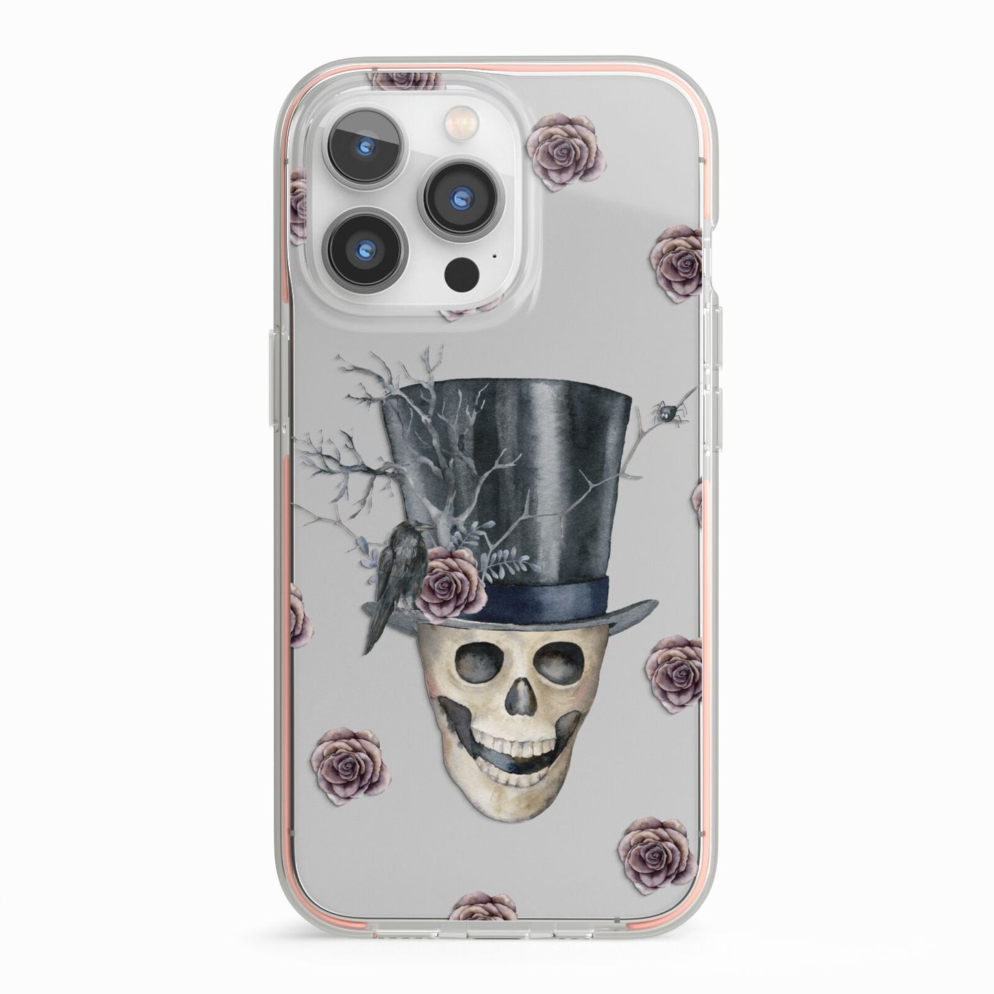 Top Hat Skull iPhone 13 Pro TPU Impact Case with Pink Edges