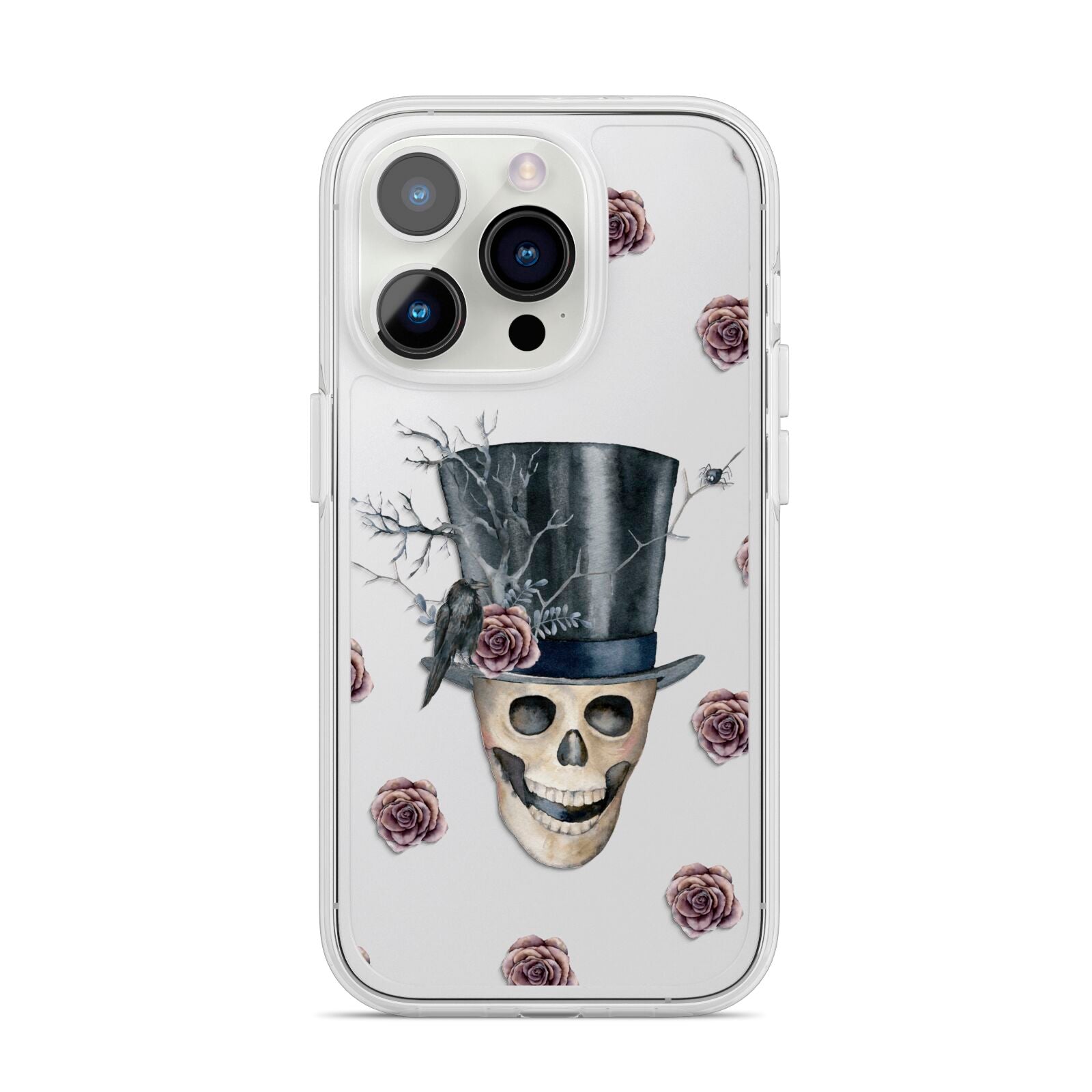 Top Hat Skull iPhone 14 Pro Clear Tough Case Silver