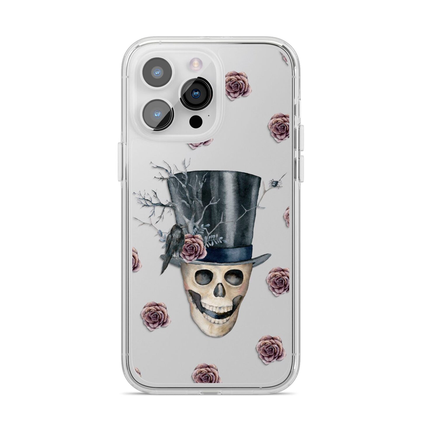 Top Hat Skull iPhone 14 Pro Max Clear Tough Case Silver