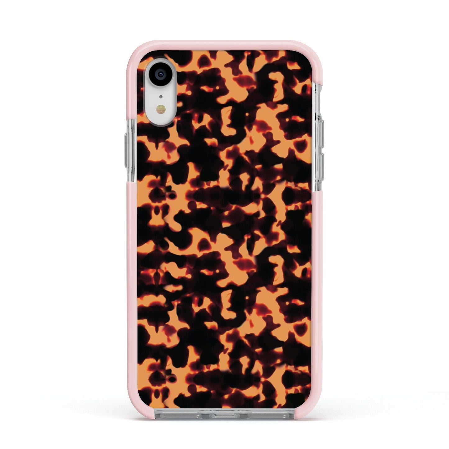 Tortoise Shell Pattern Apple iPhone XR Impact Case Pink Edge on Silver Phone