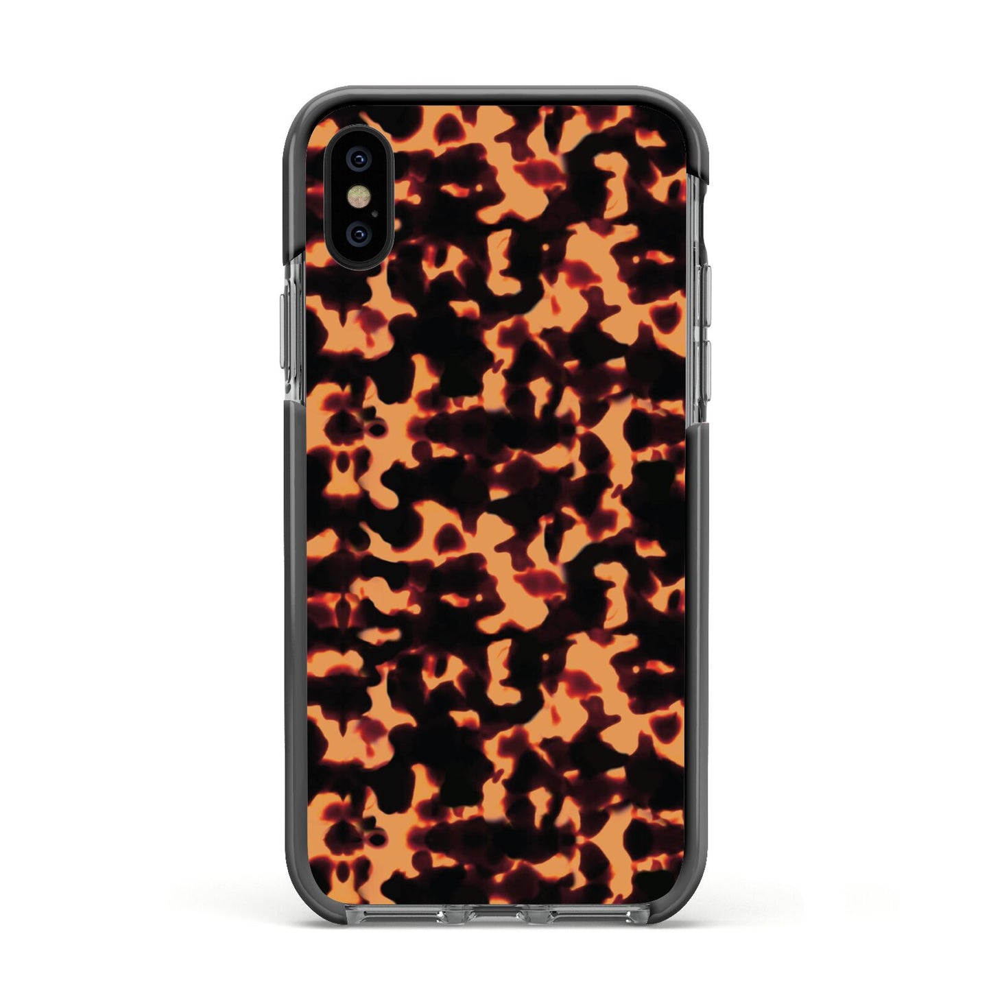 Tortoise Shell Pattern Apple iPhone Xs Impact Case Black Edge on Black Phone