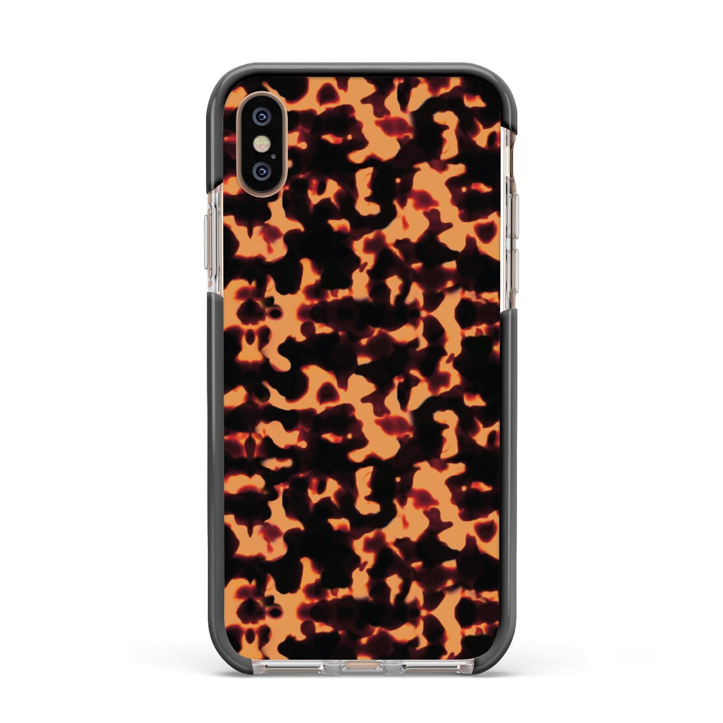 Tortoise Shell Pattern Apple iPhone Xs Impact Case Black Edge on Gold Phone