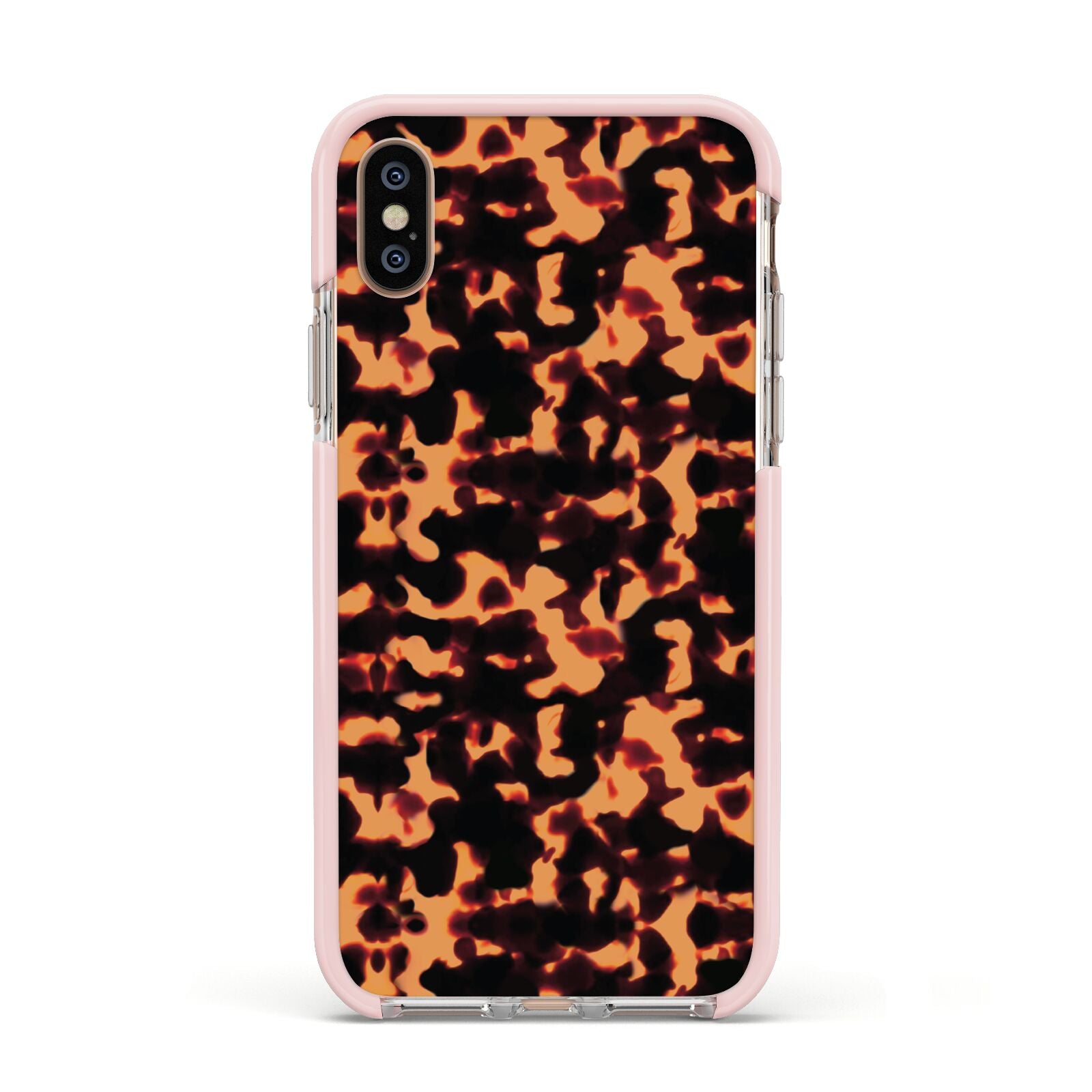Tortoise Shell Pattern Apple iPhone Xs Impact Case Pink Edge on Gold Phone