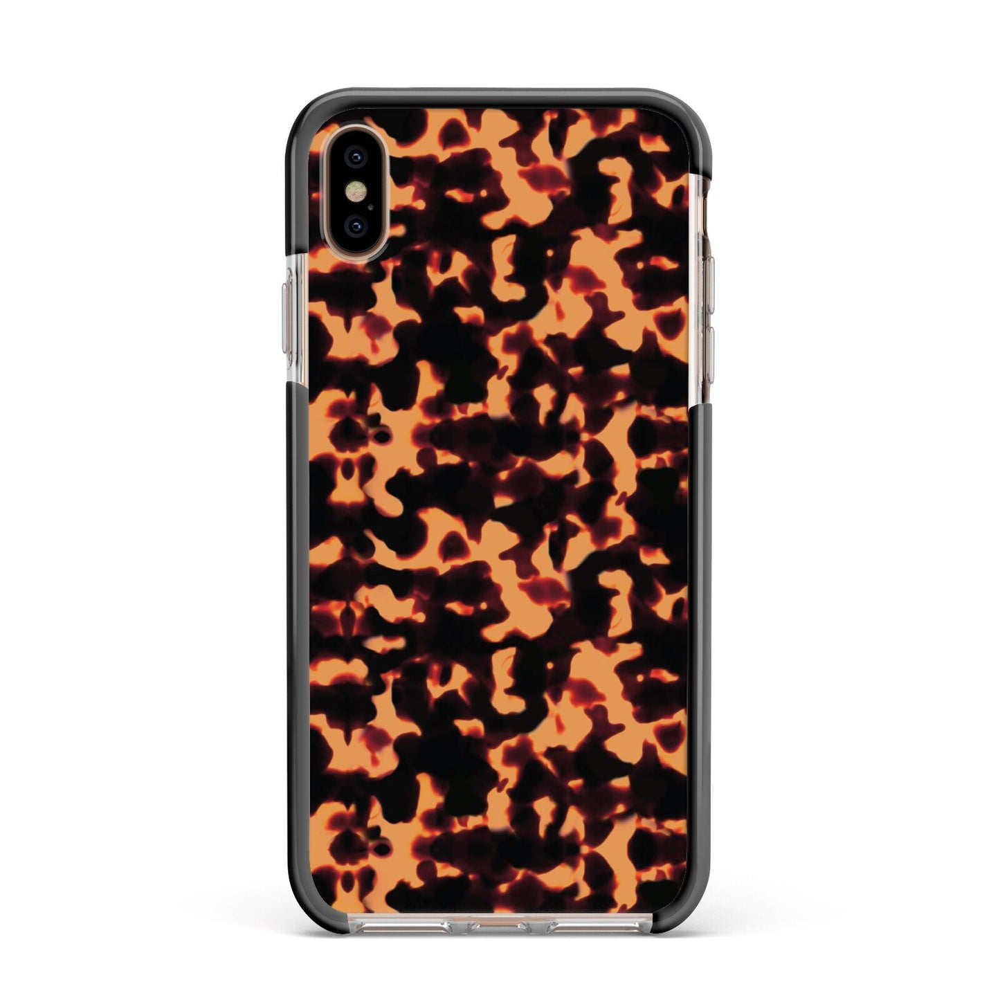 Tortoise Shell Pattern Apple iPhone Xs Max Impact Case Black Edge on Gold Phone