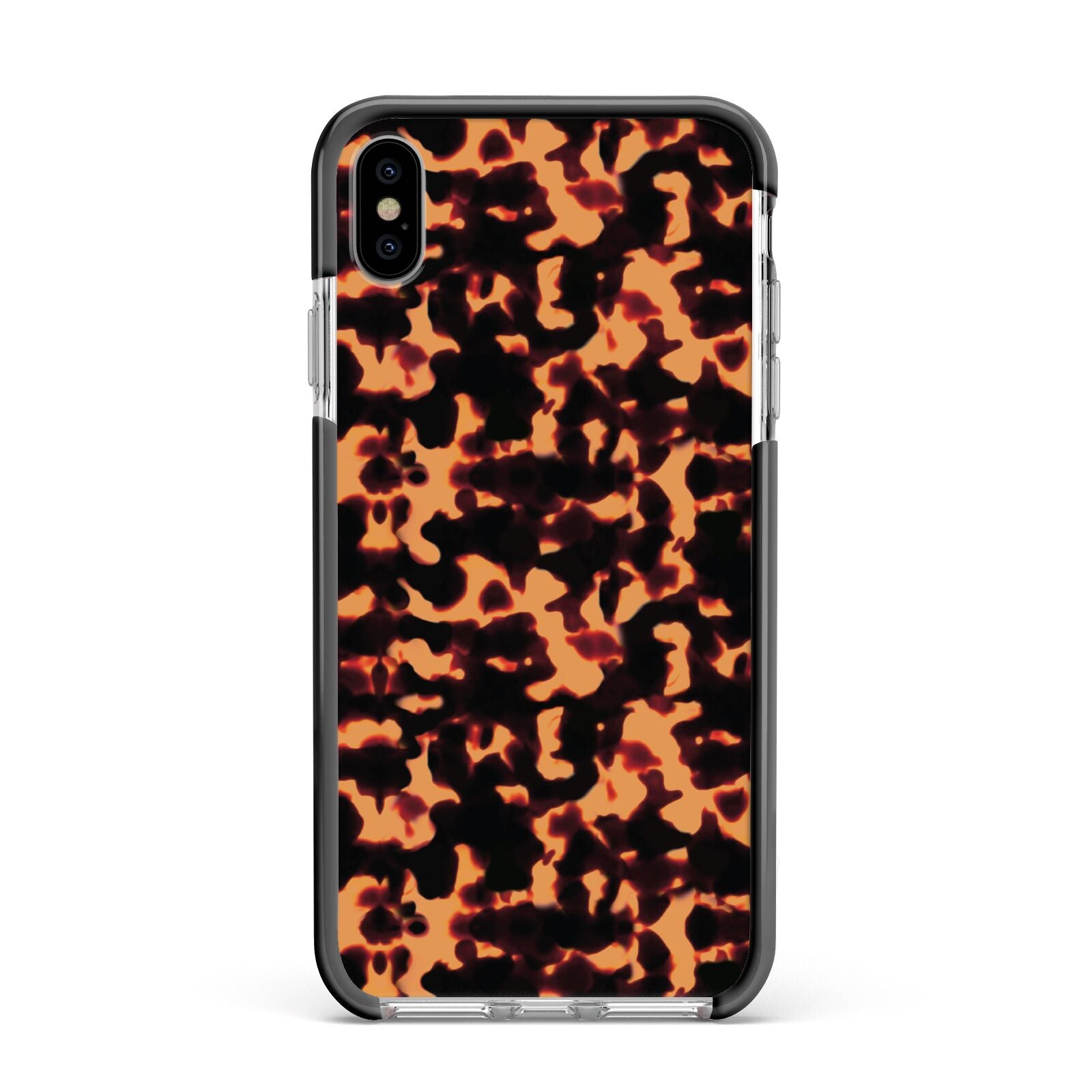 Tortoise Shell Pattern Apple iPhone Xs Max Impact Case Black Edge on Silver Phone