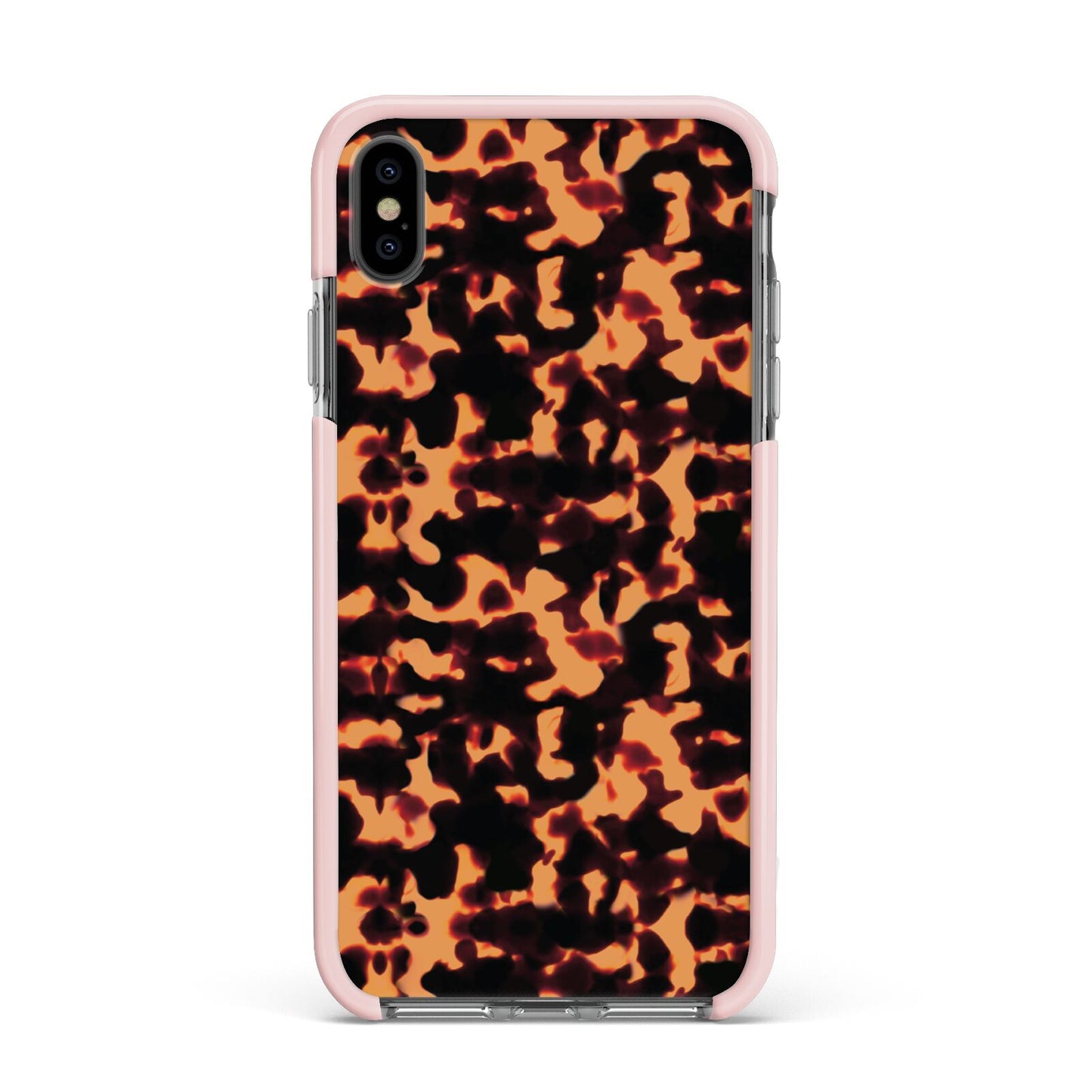 Tortoise Shell Pattern Apple iPhone Xs Max Impact Case Pink Edge on Black Phone