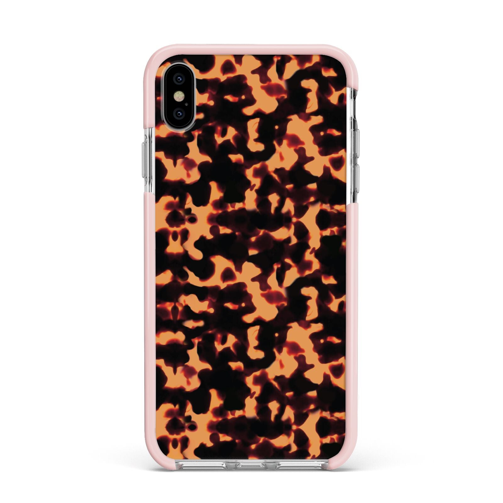 Tortoise Shell Pattern Apple iPhone Xs Max Impact Case Pink Edge on Silver Phone