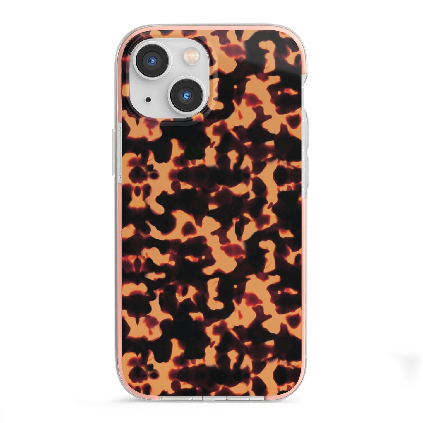 Tortoise Shell Pattern iPhone 13 Mini TPU Impact Case with Pink Edges