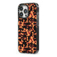 Tortoise Shell Pattern iPhone 13 Pro Black Impact Case Side Angle on Silver phone