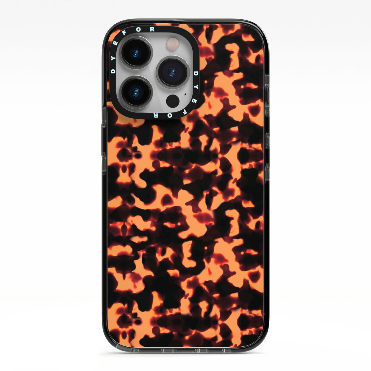 Tortoise Shell Pattern iPhone 13 Pro Black Impact Case on Silver phone