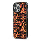 Tortoise Shell Pattern iPhone 13 Pro Max Black Impact Case Side Angle on Silver phone