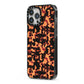 Tortoise Shell Pattern iPhone 13 Pro Max Black Impact Case Side Angle on Silver phone