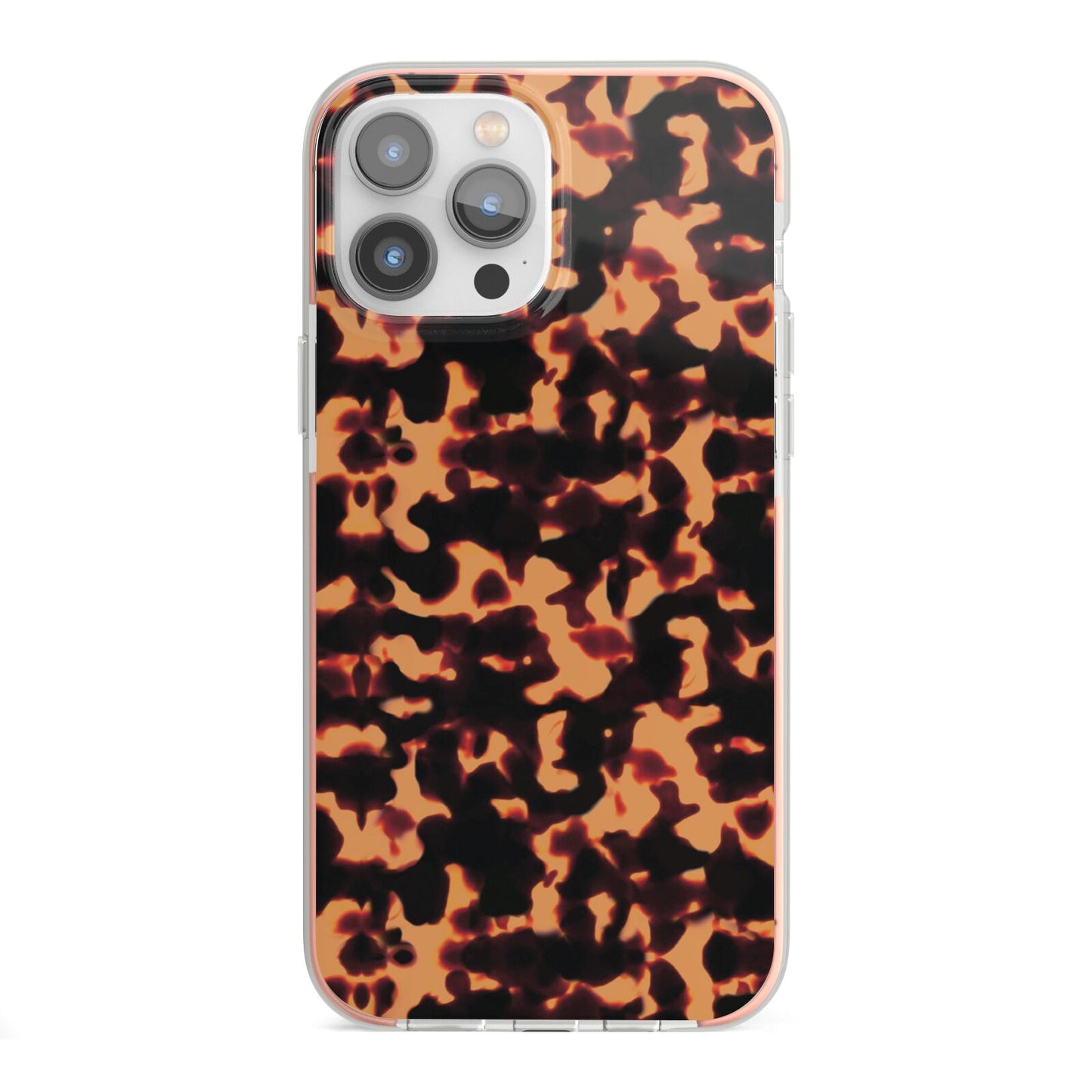 Tortoise Shell Pattern iPhone 13 Pro Max TPU Impact Case with Pink Edges