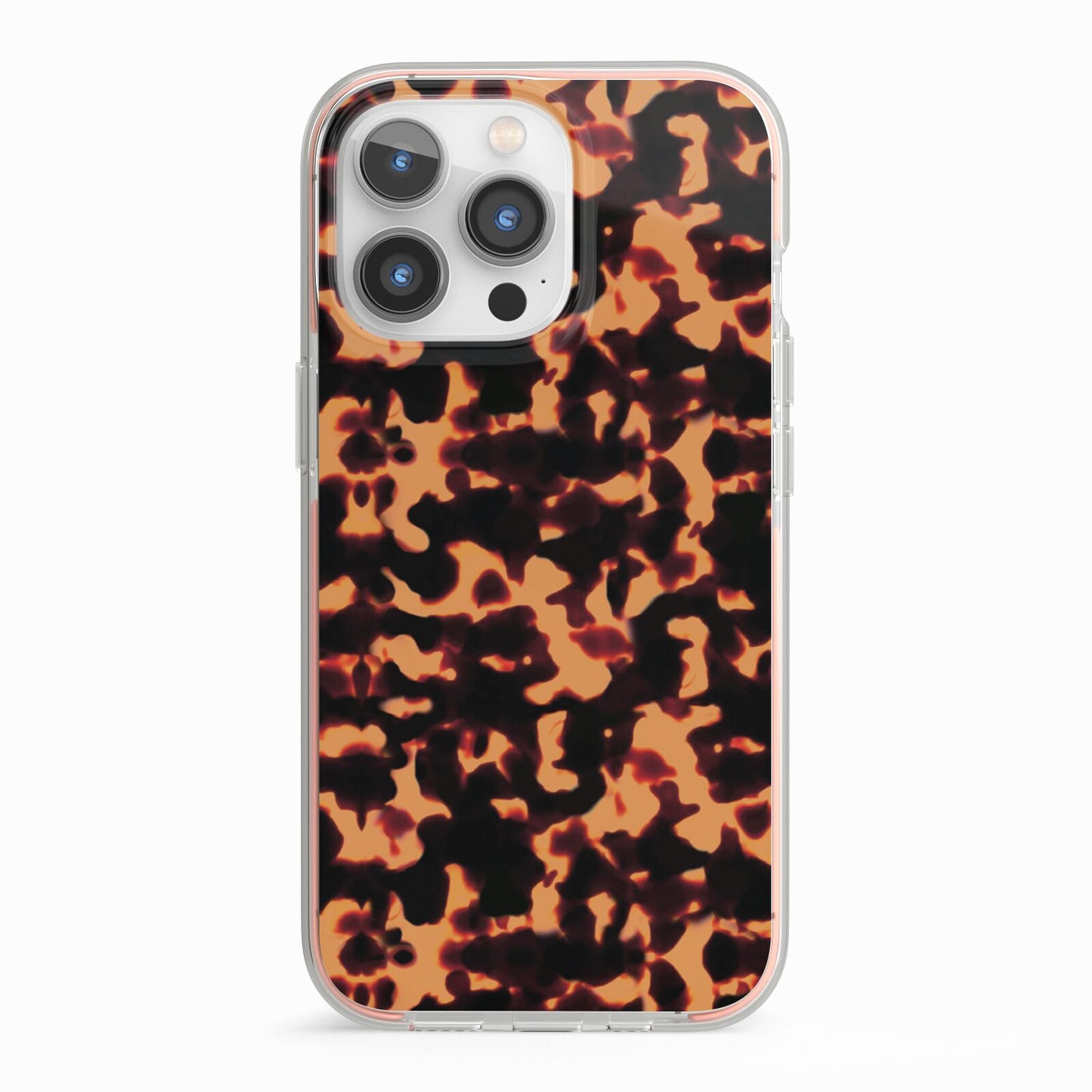 Tortoise Shell Pattern iPhone 13 Pro TPU Impact Case with Pink Edges