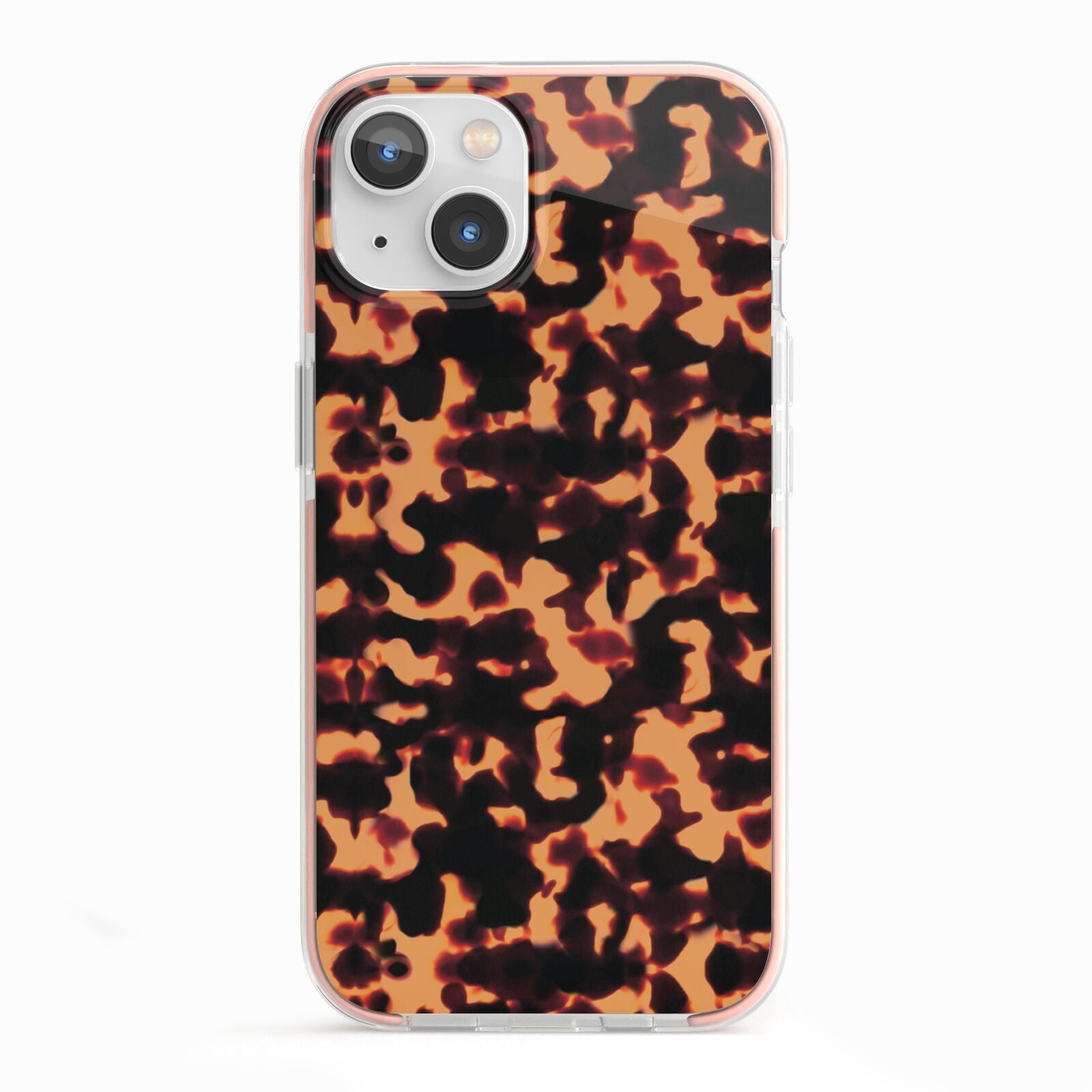 Tortoise Shell Pattern iPhone 13 TPU Impact Case with Pink Edges