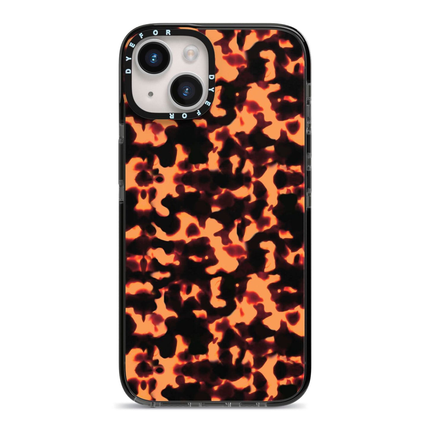 Tortoise Shell Pattern iPhone 14 Black Impact Case on Silver phone
