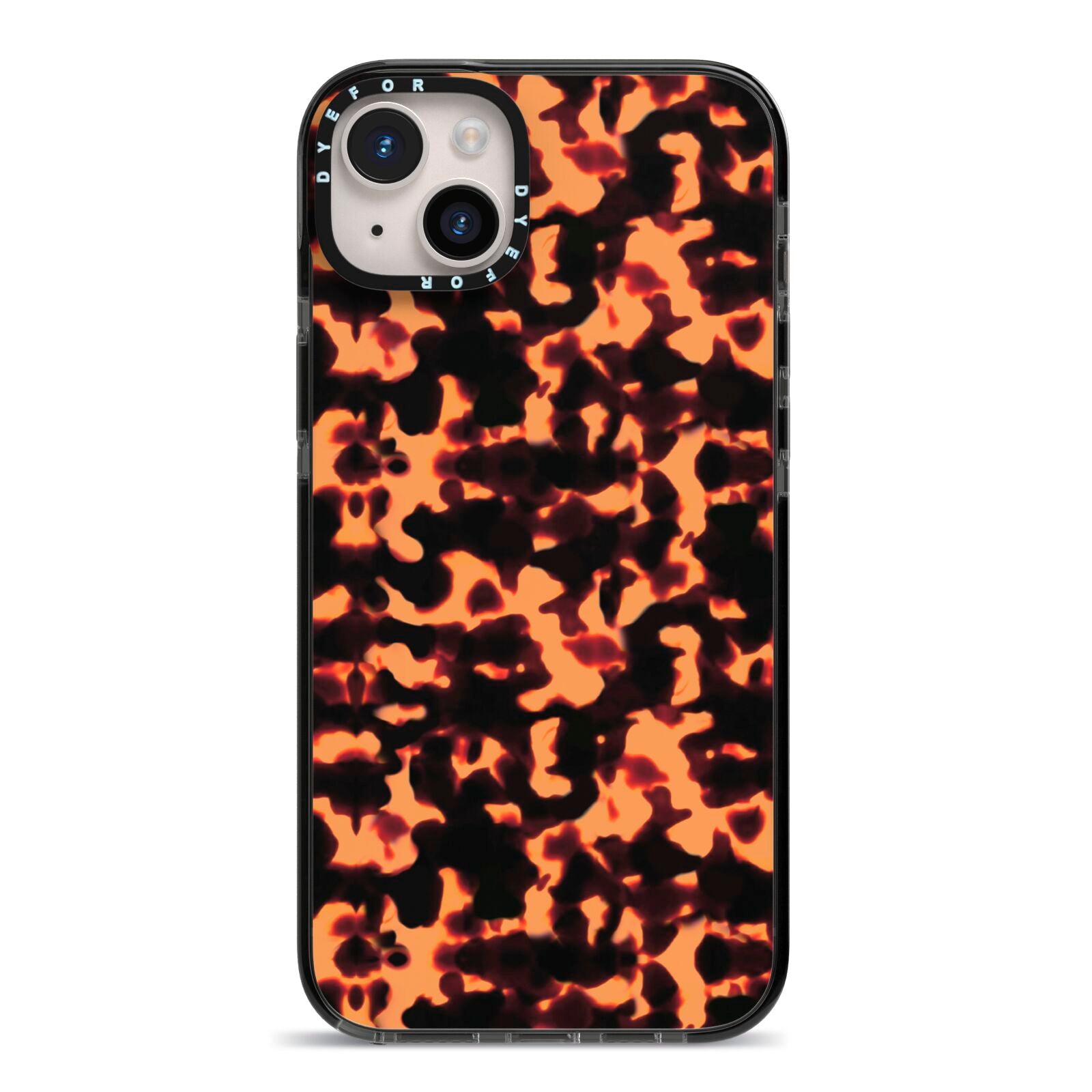 Tortoise Shell Pattern iPhone 14 Plus Black Impact Case on Silver phone