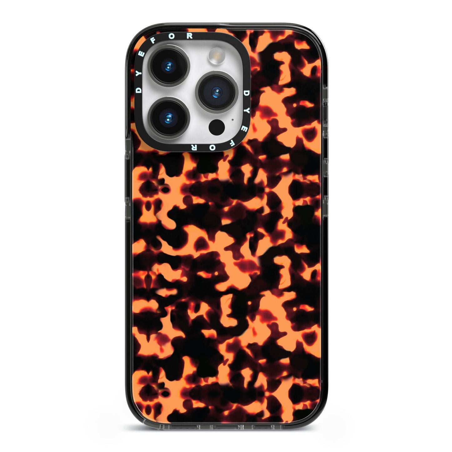 Tortoise Shell Pattern iPhone 14 Pro Black Impact Case on Silver phone