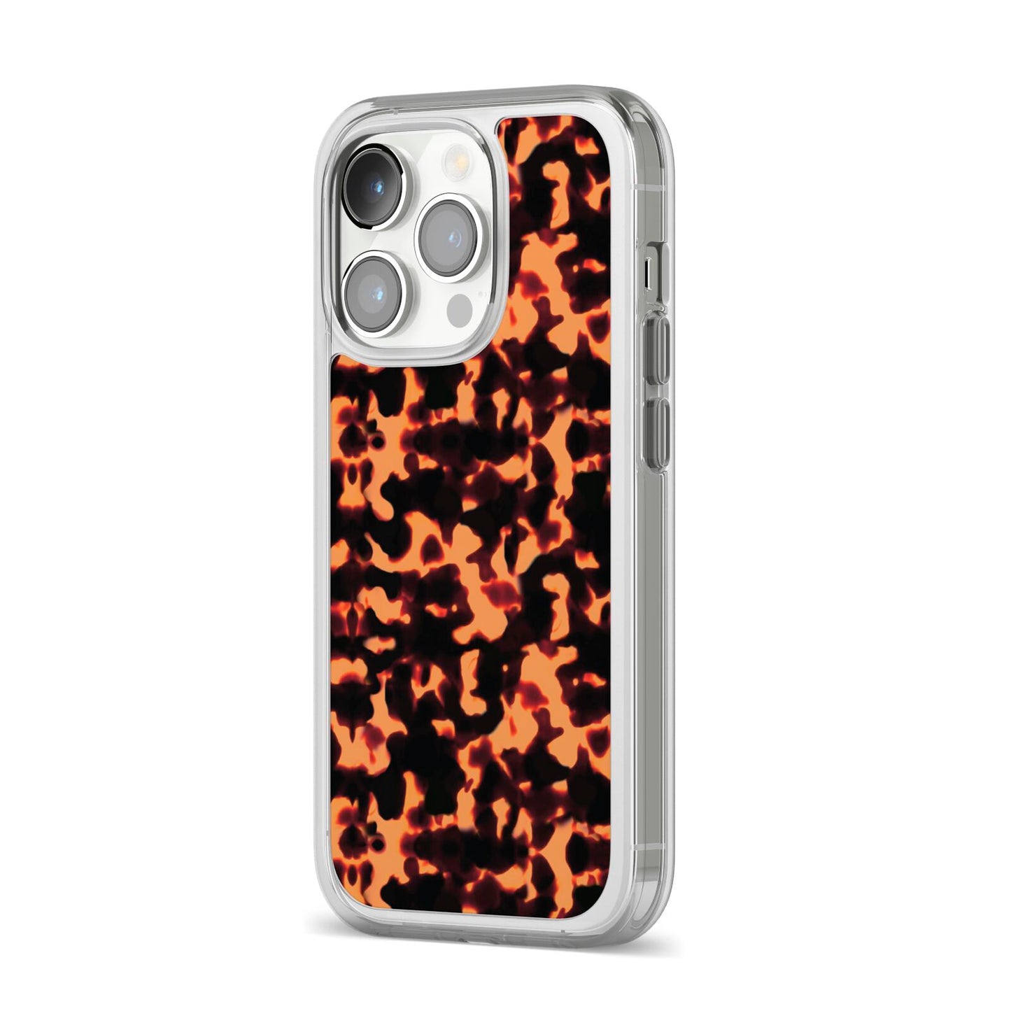 Tortoise Shell Pattern iPhone 14 Pro Clear Tough Case Silver Angled Image