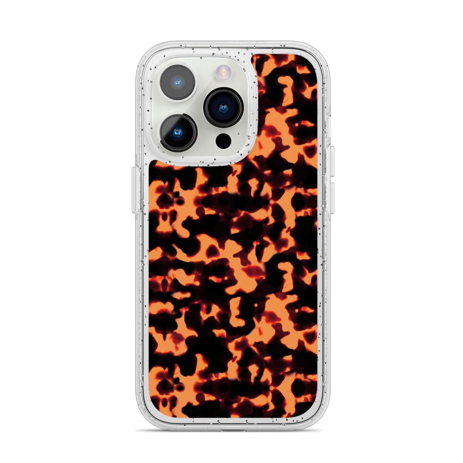 Tortoise Shell Pattern iPhone 14 Pro Glitter Tough Case Silver