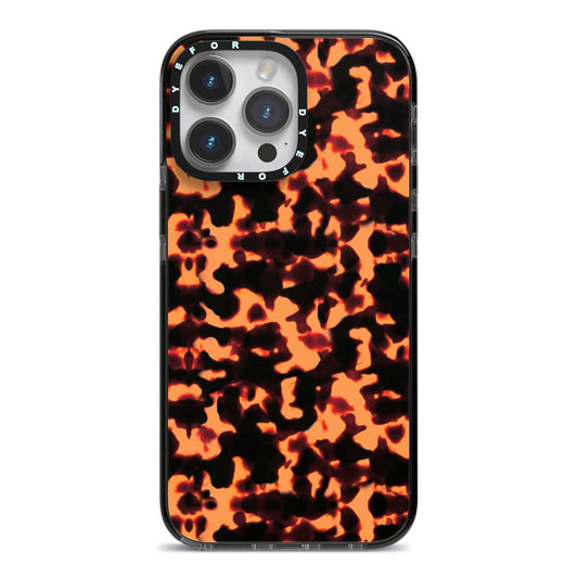 Tortoise Shell Pattern iPhone 14 Pro Max Black Impact Case on Silver phone