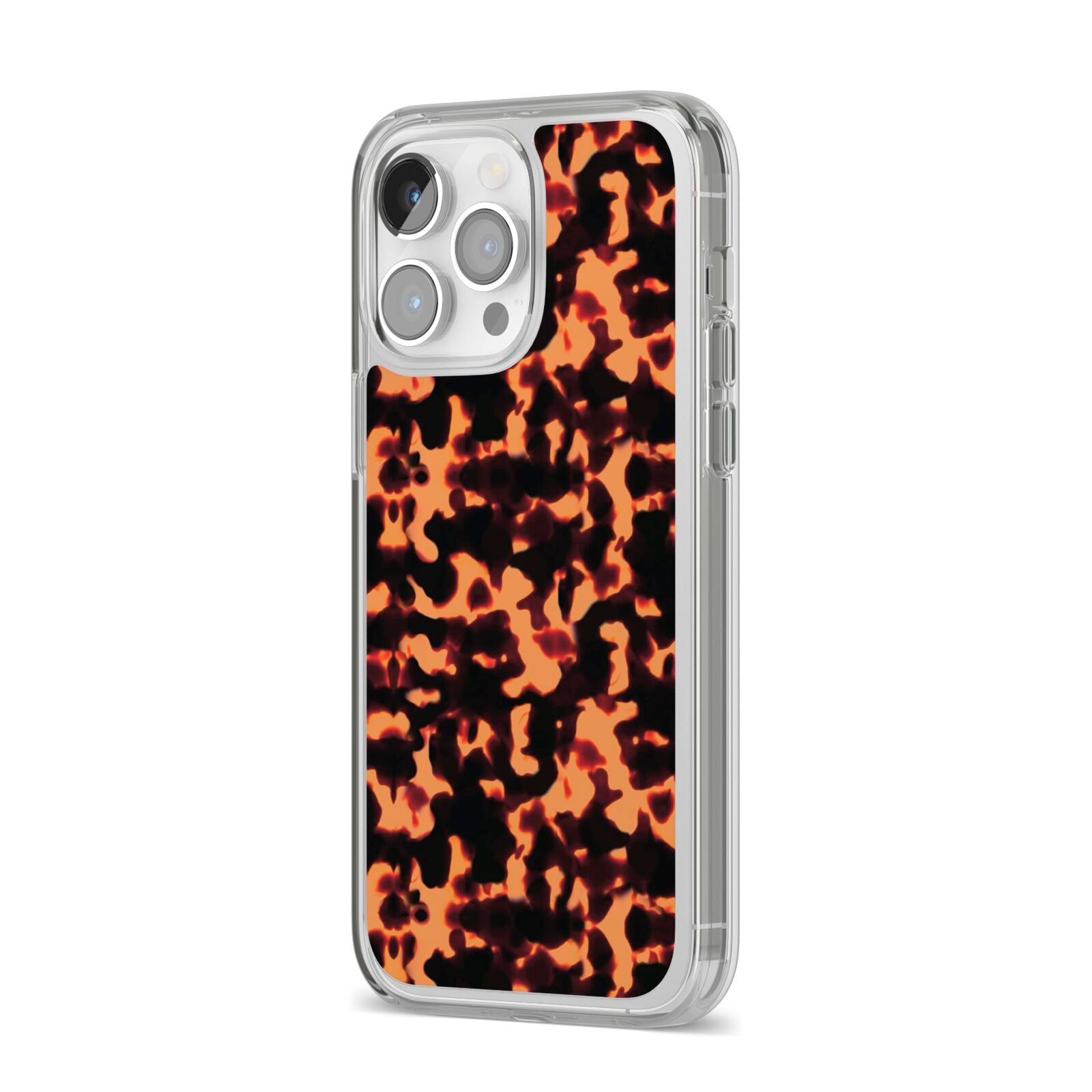 Tortoise Shell Pattern iPhone 14 Pro Max Clear Tough Case Silver Angled Image