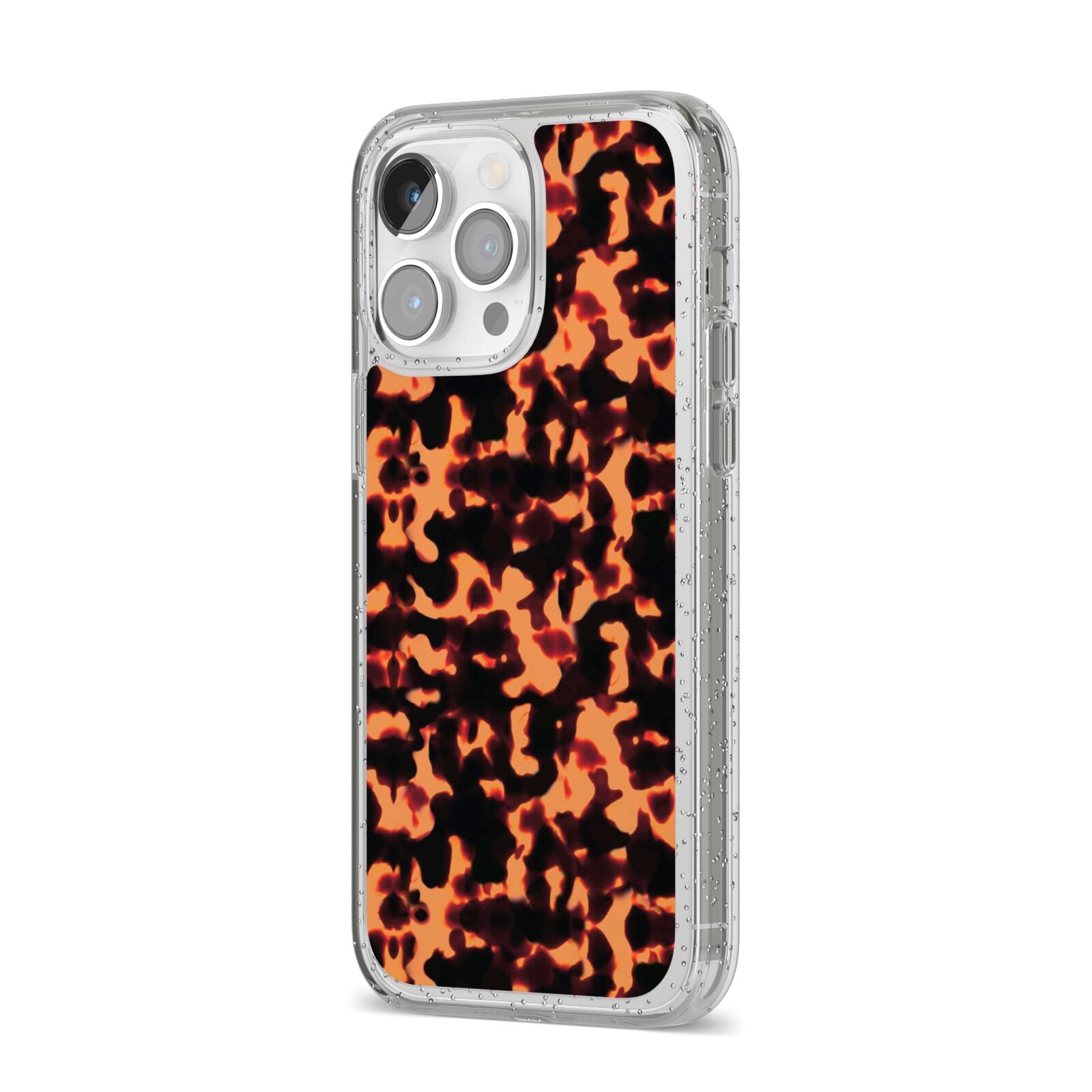 Tortoise Shell Pattern iPhone 14 Pro Max Glitter Tough Case Silver Angled Image
