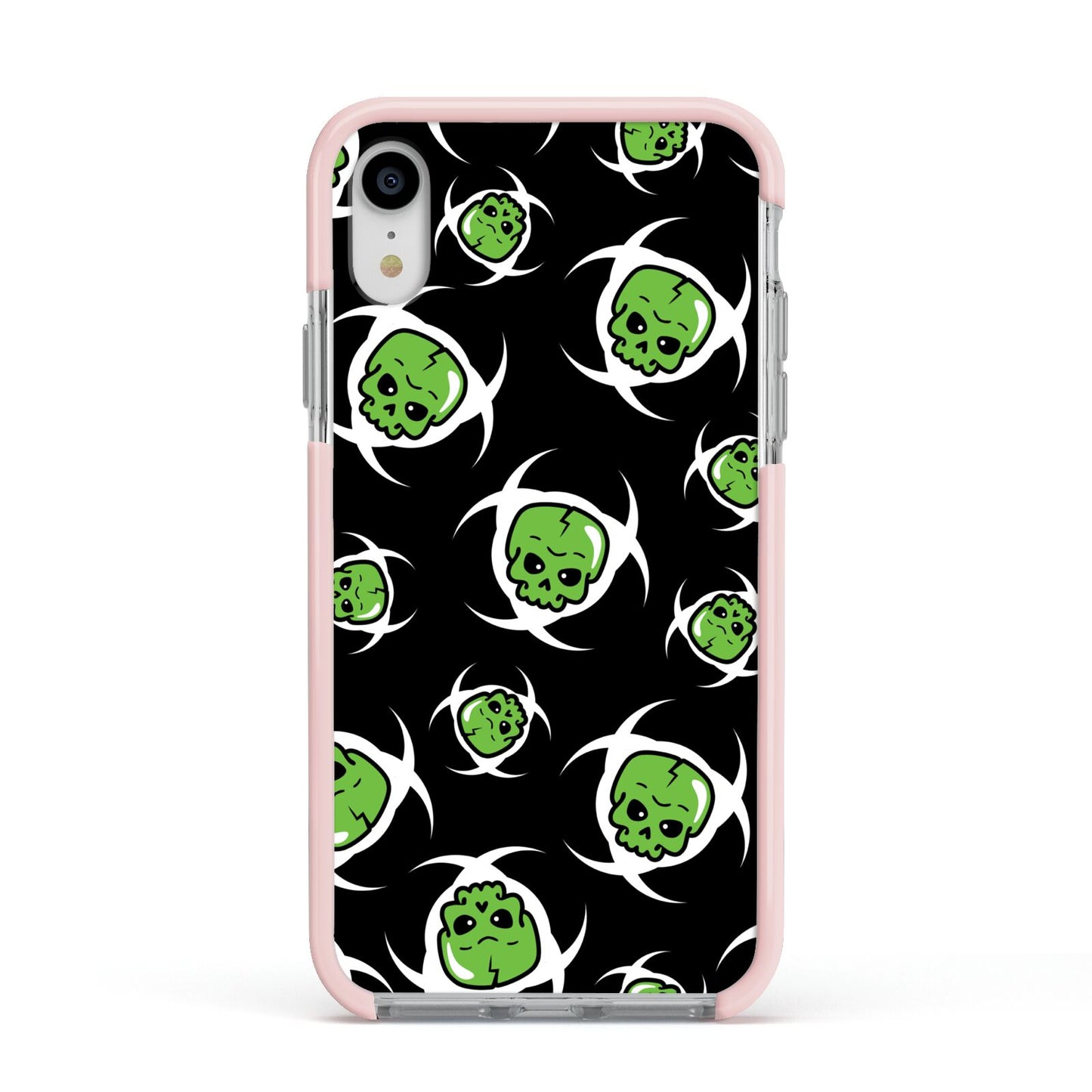 Toxic Skulls Apple iPhone XR Impact Case Pink Edge on Silver Phone
