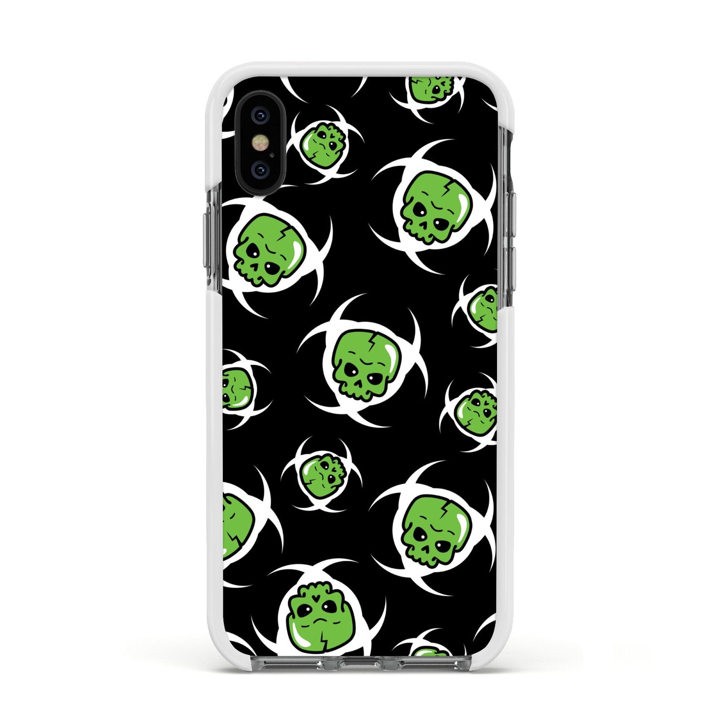 Toxic Skulls Apple iPhone Xs Impact Case White Edge on Black Phone