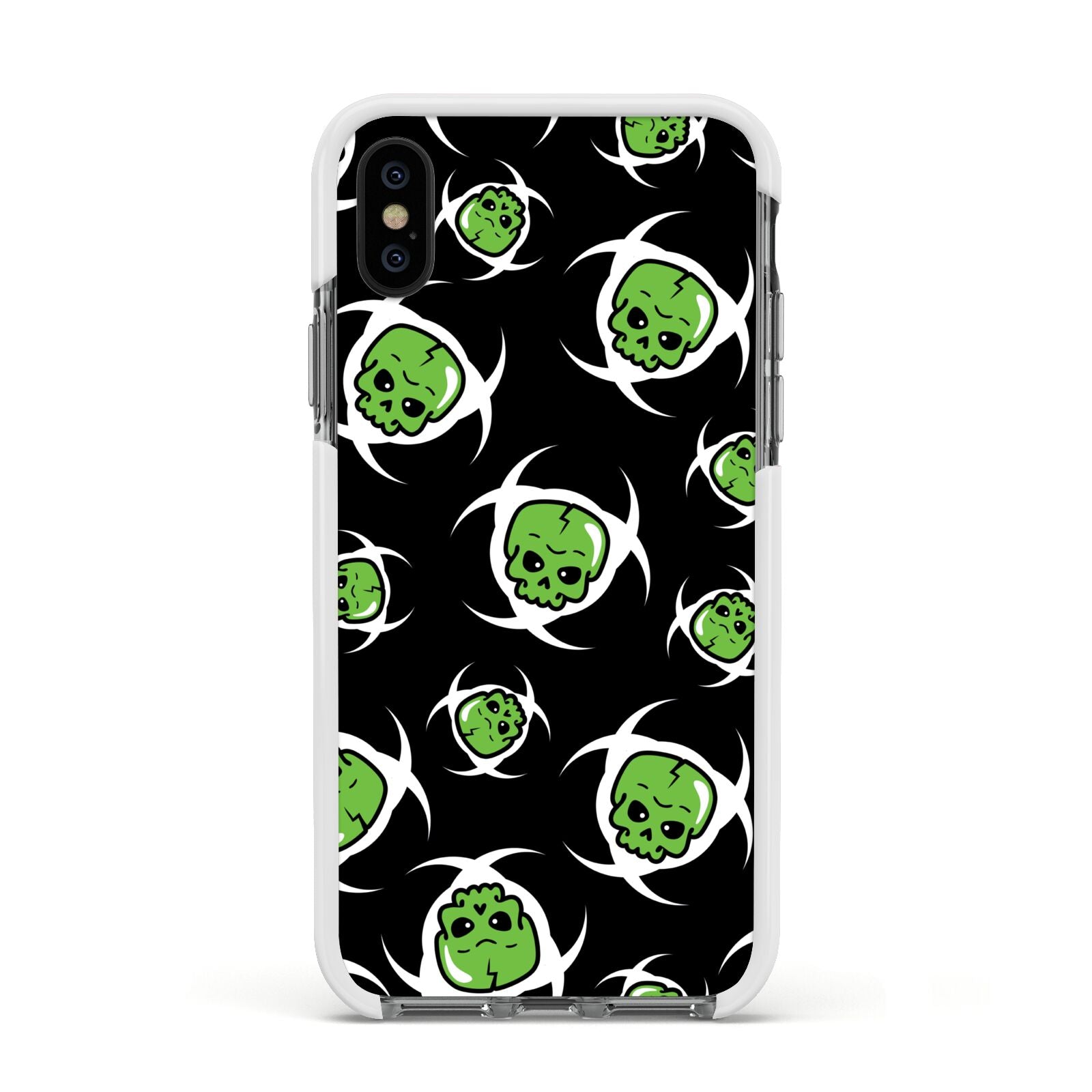 Toxic Skulls Apple iPhone Xs Impact Case White Edge on Black Phone