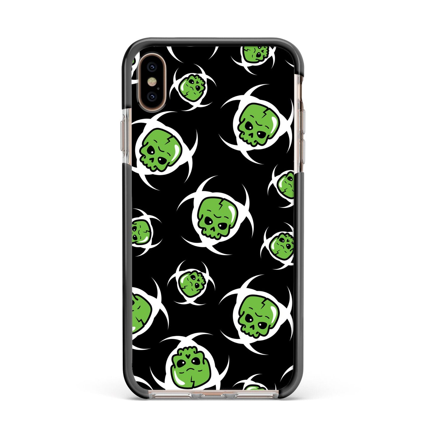 Toxic Skulls Apple iPhone Xs Max Impact Case Black Edge on Gold Phone