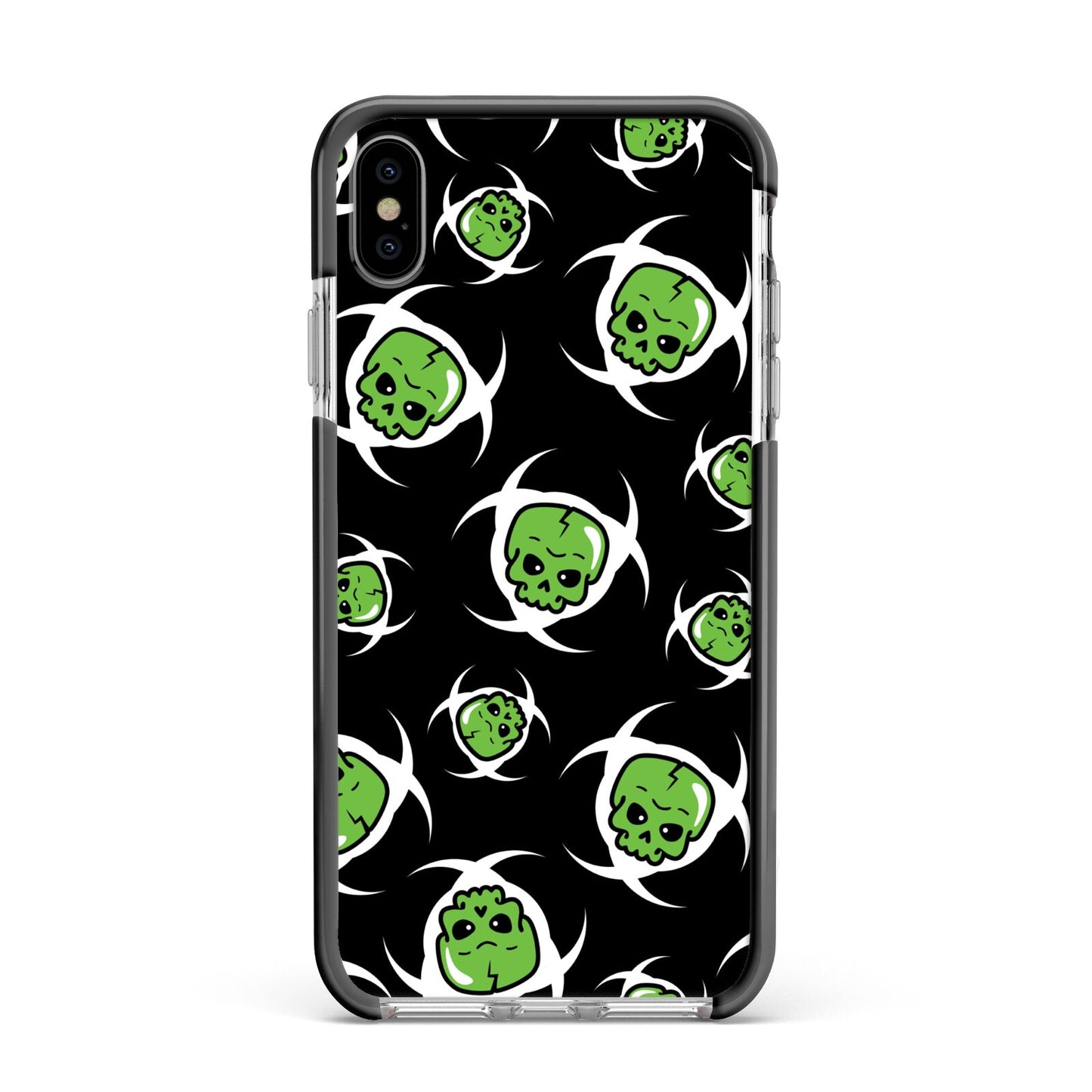 Toxic Skulls Apple iPhone Xs Max Impact Case Black Edge on Silver Phone