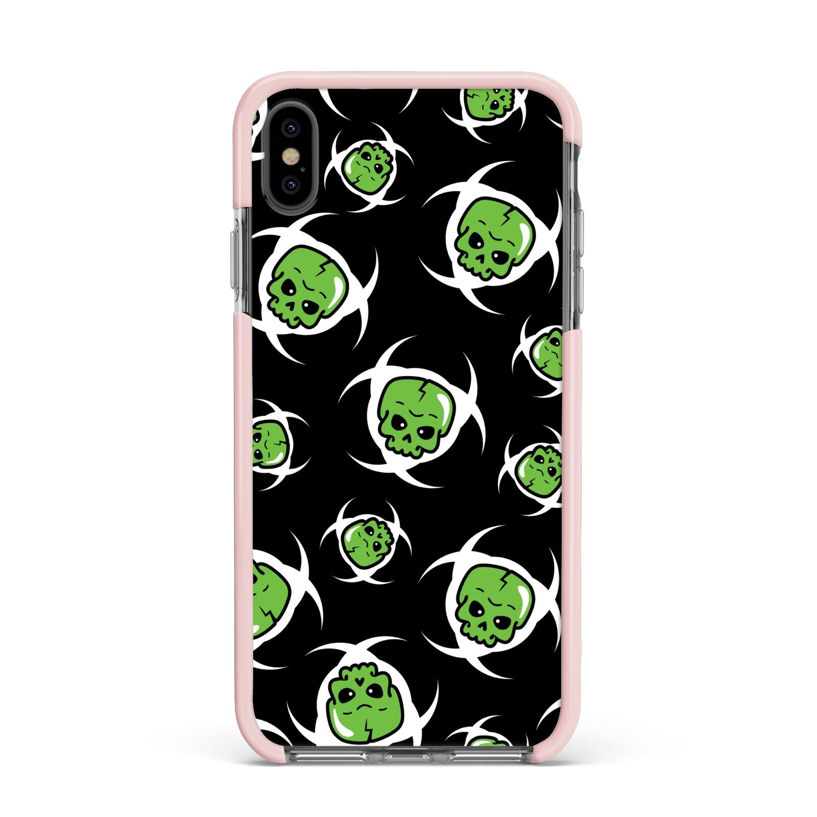Toxic Skulls Apple iPhone Xs Max Impact Case Pink Edge on Black Phone