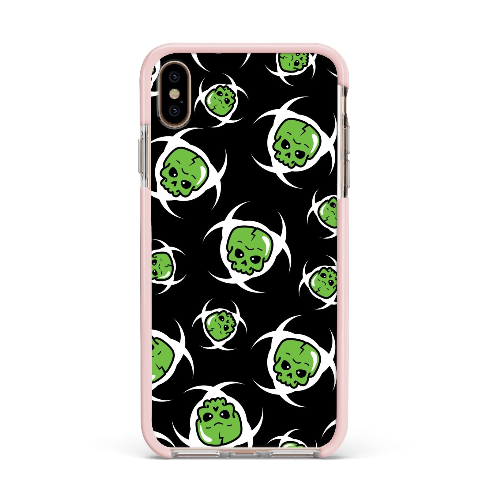 Toxic Skulls Apple iPhone Xs Max Impact Case Pink Edge on Gold Phone