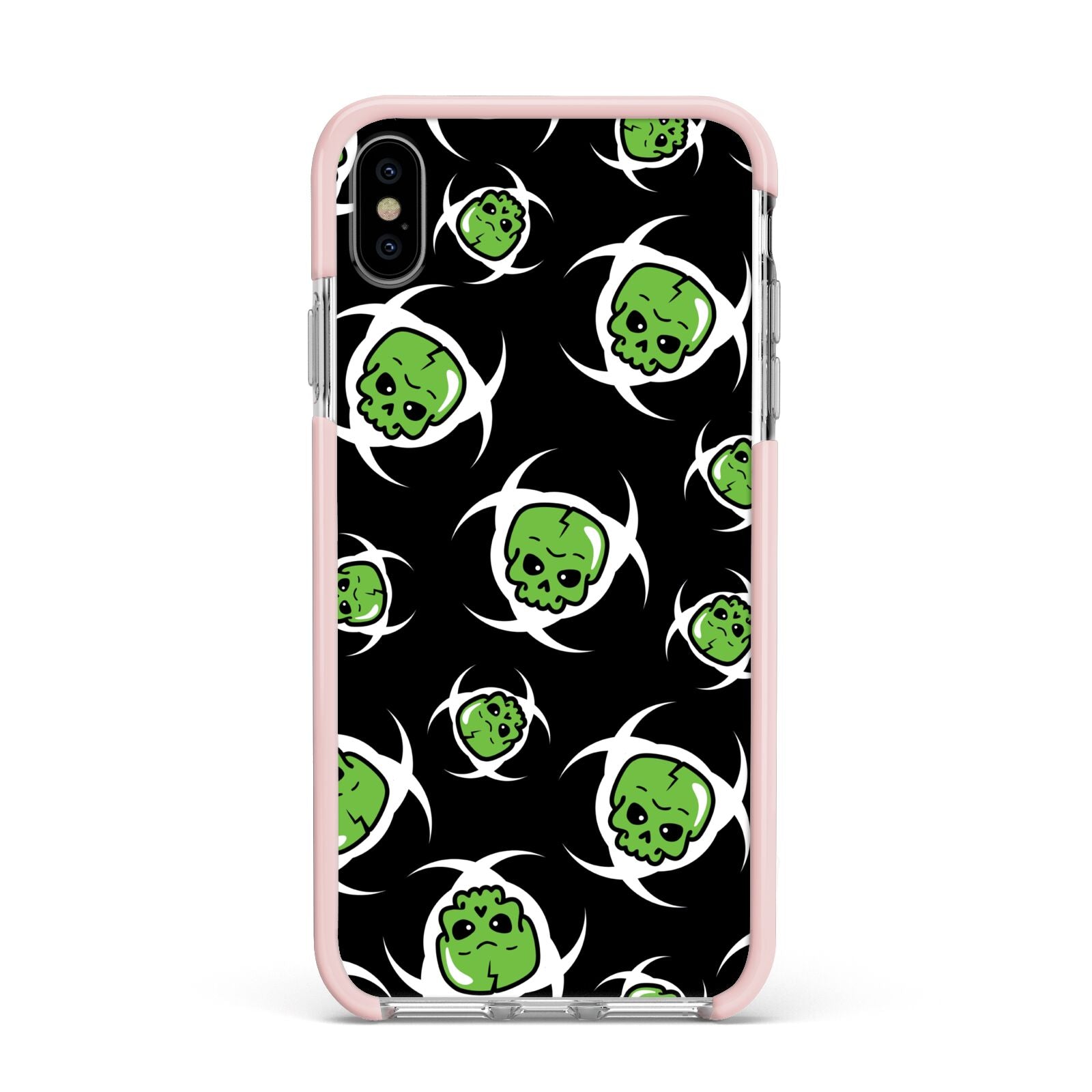 Toxic Skulls Apple iPhone Xs Max Impact Case Pink Edge on Silver Phone