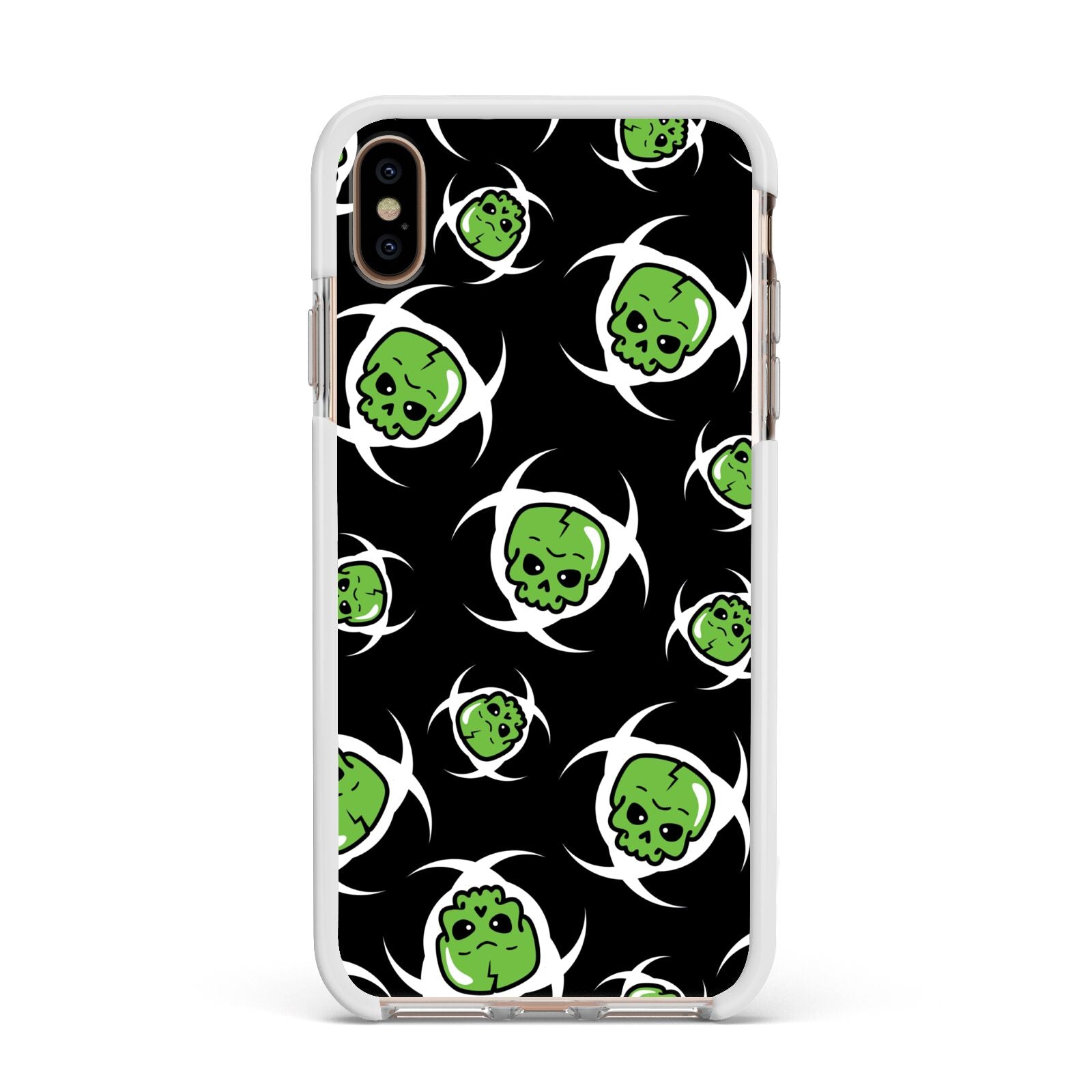 Toxic Skulls Apple iPhone Xs Max Impact Case White Edge on Gold Phone