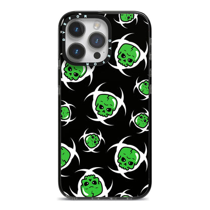 Toxic Skulls iPhone 14 Pro Max Black Impact Case on Silver phone