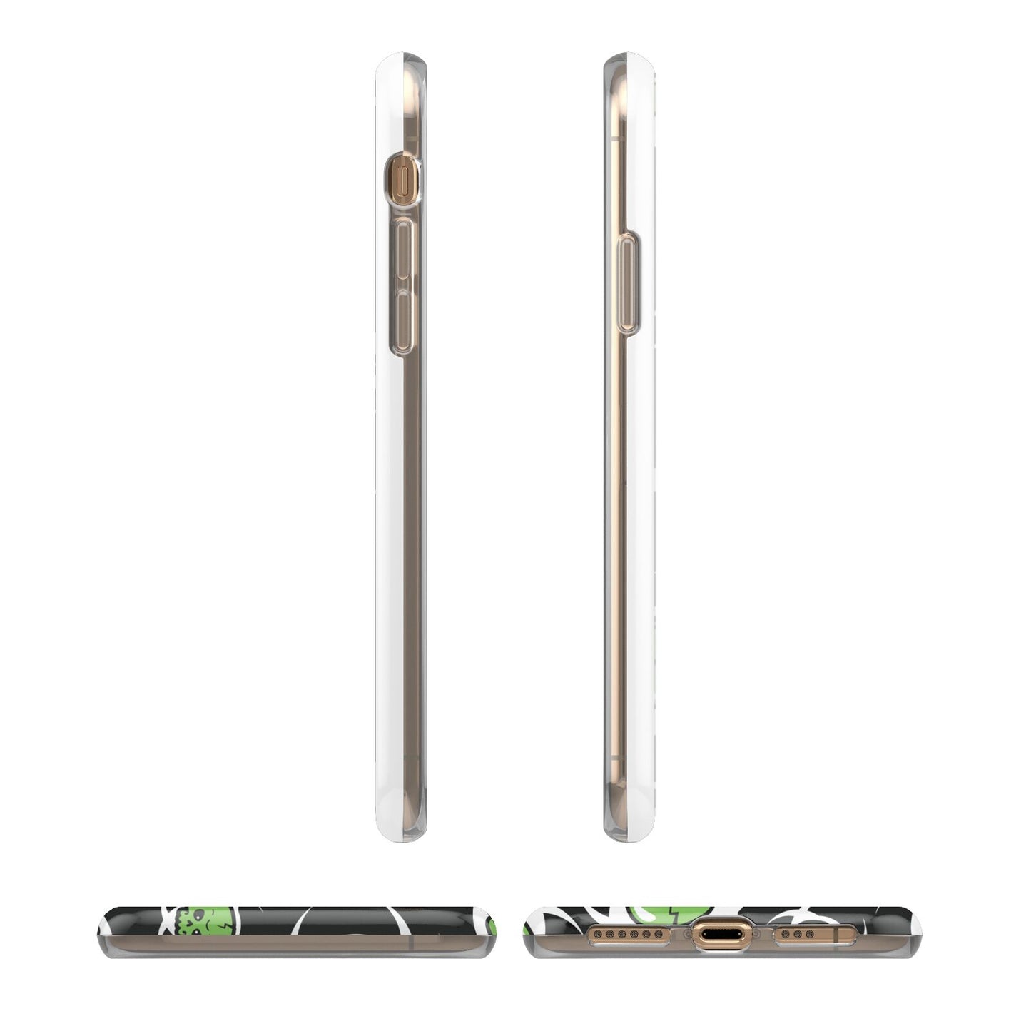 Toxic Skulls iPhone XS 3D Tough Case in Gold Angled Images